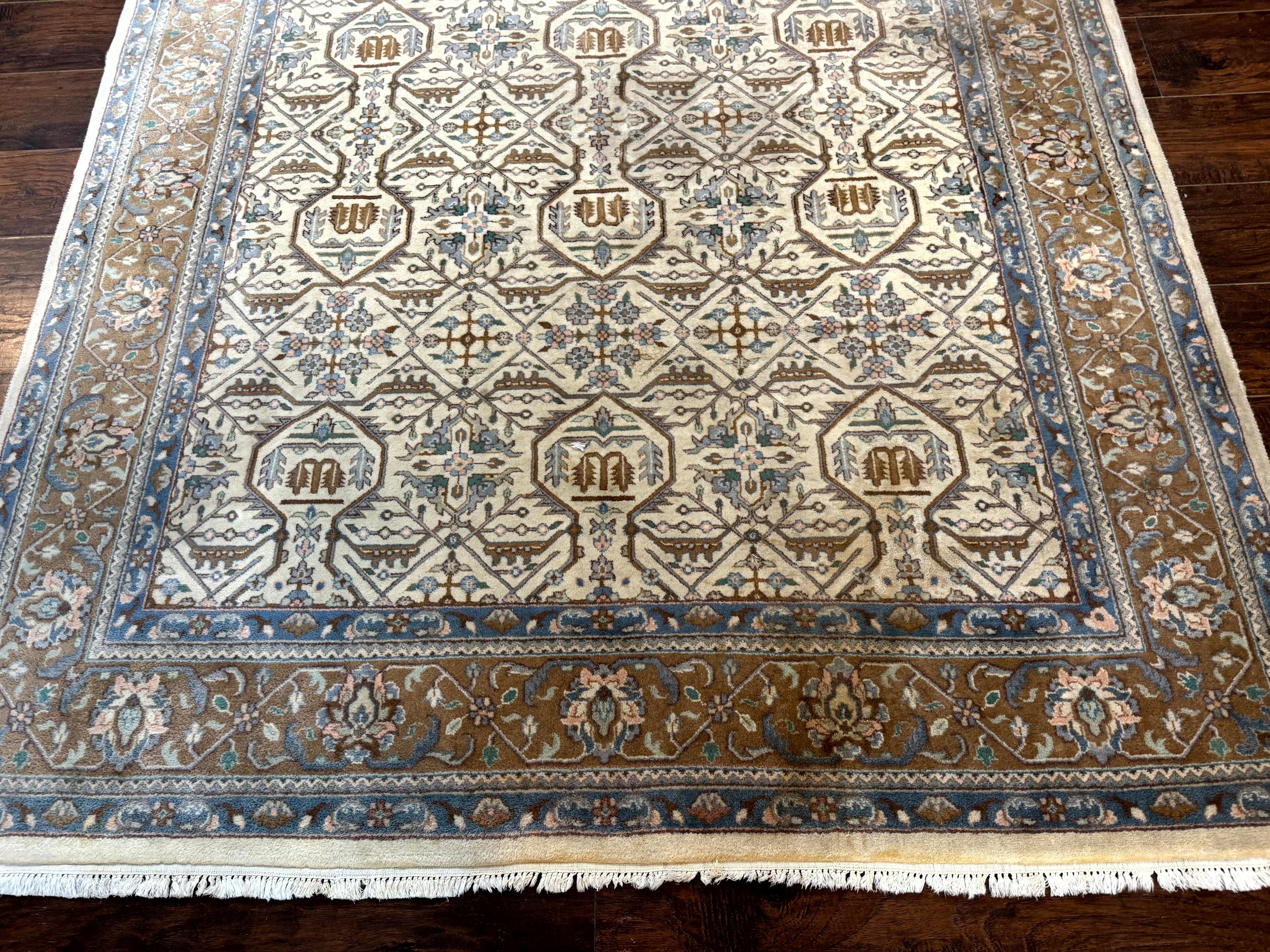 Indo Persian Rug 6x9, Beige, Allover Pattern, Vintage Wool Oriental Carpet - Jewel Rugs