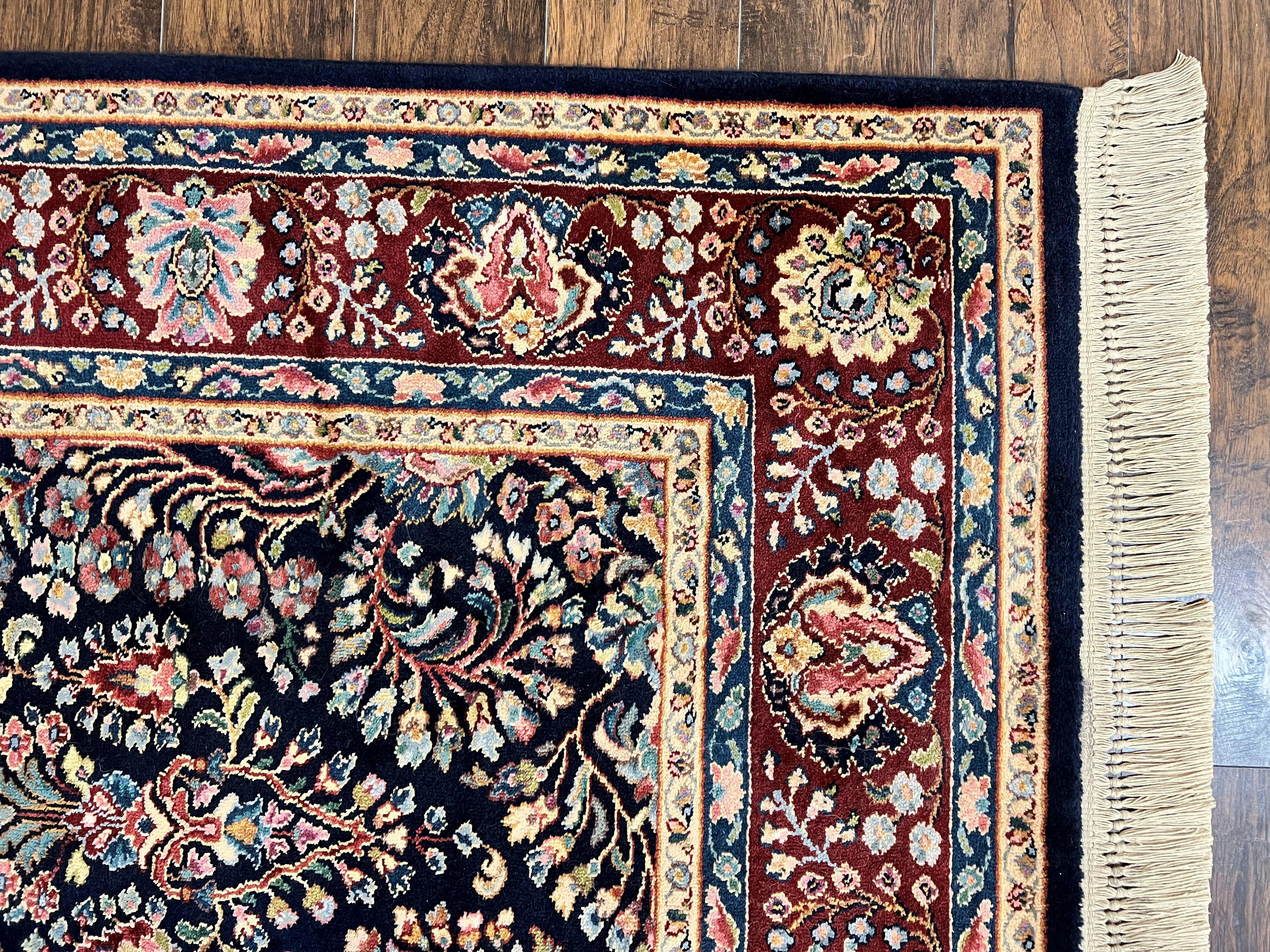 Karastan Rug Navy Sarouk #791, Wool Karastan Area Rug 8.8 x 12, Navy Blue and Red, Vintage Discontinued 700 Series Room Sized Karastan Rug - Jewel Rugs