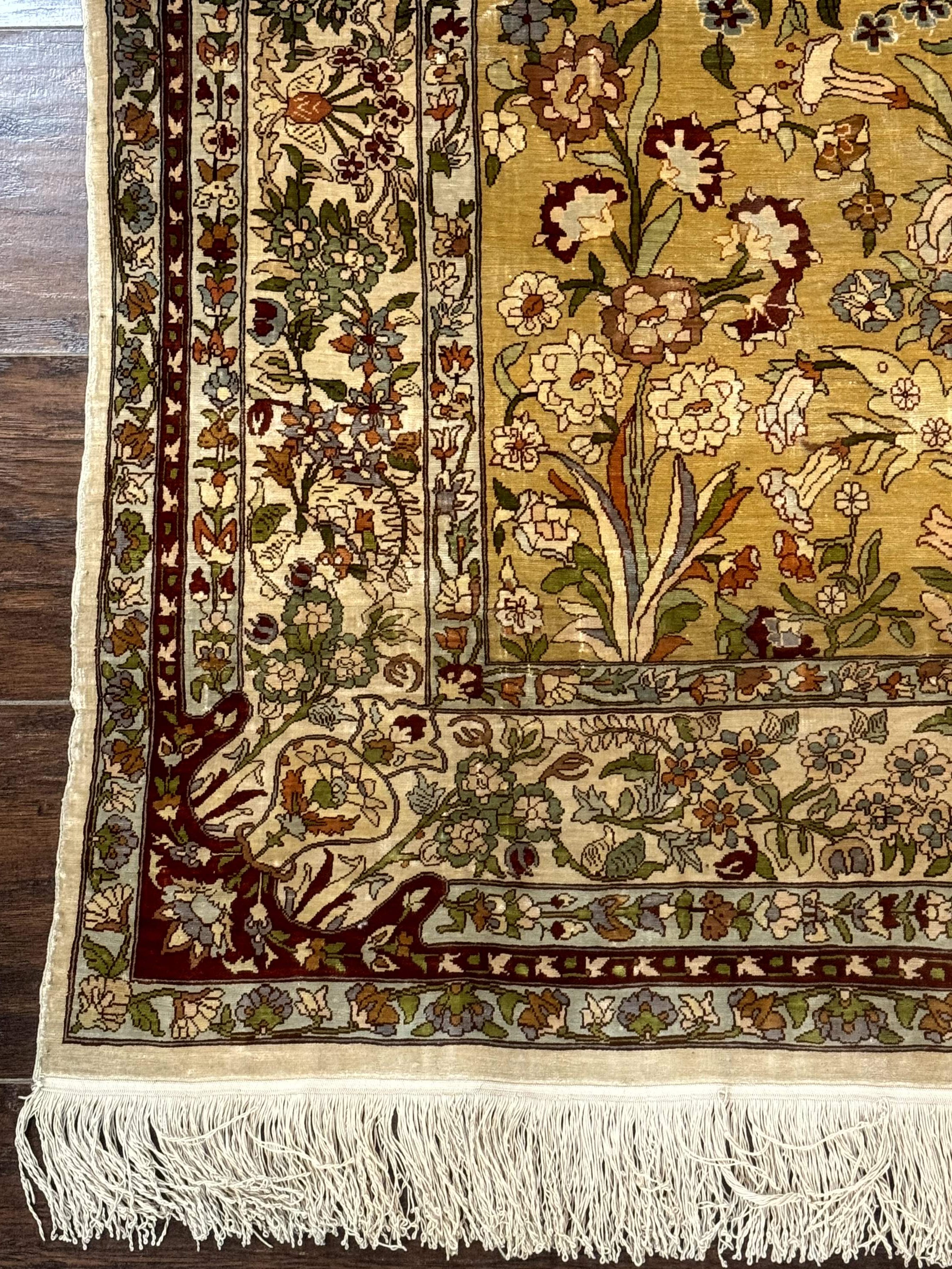 Silk Turkish Hereke Rug 3x5 – Gold, Silk with Metal Threads, Exceptionally Fine 700 KPSI - Jewel Rugs