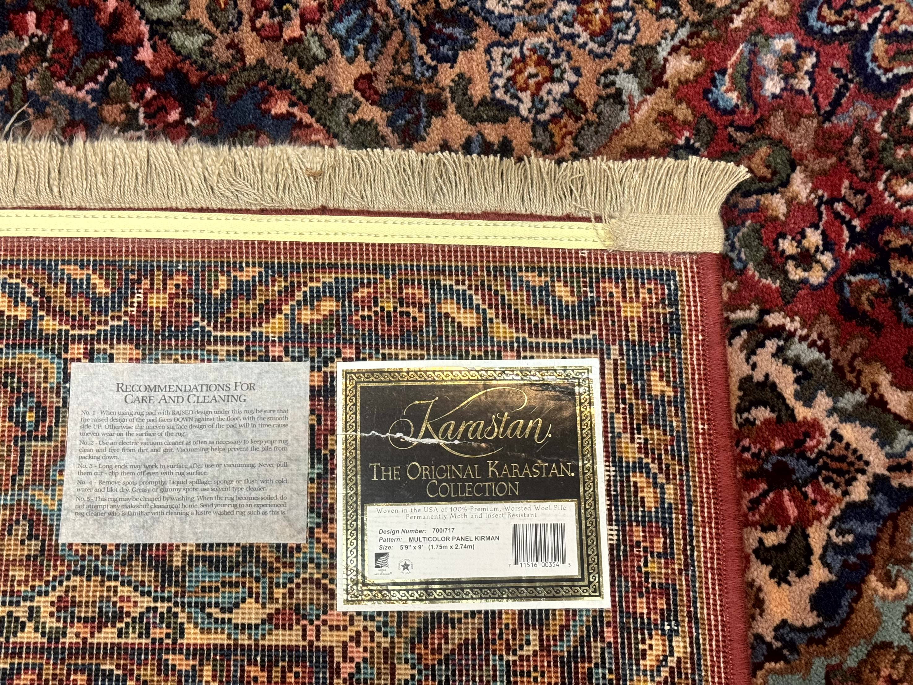 Karastan Rug 5.9 x 9, Multicolor Panel Kirman Rug #717, Wool Original Karastan Collection 700 Series - Jewel Rugs