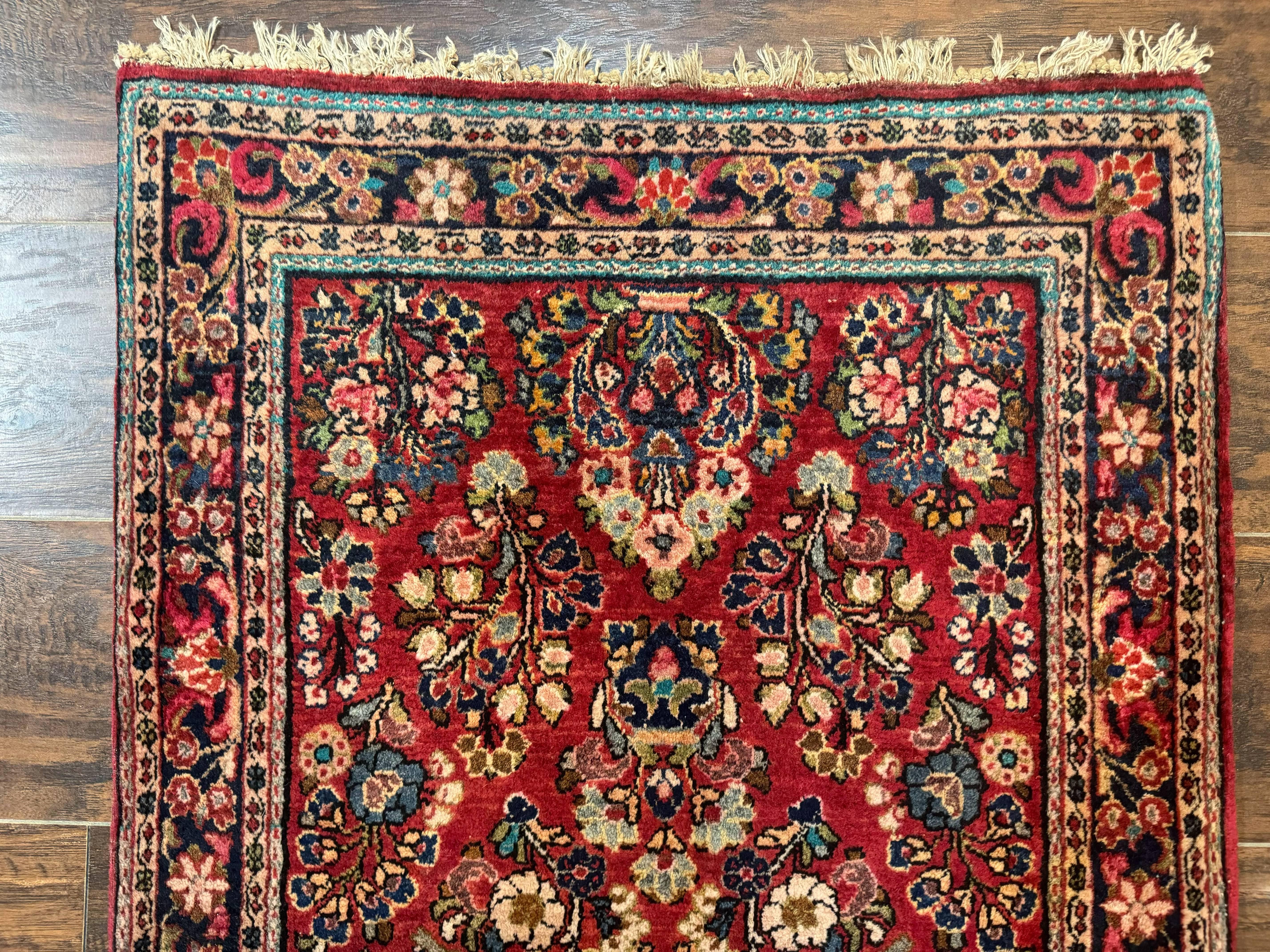 Antique Persian Sarouk Rug 2x5, Floral, Red, Antique Wool Rug - Jewel Rugs