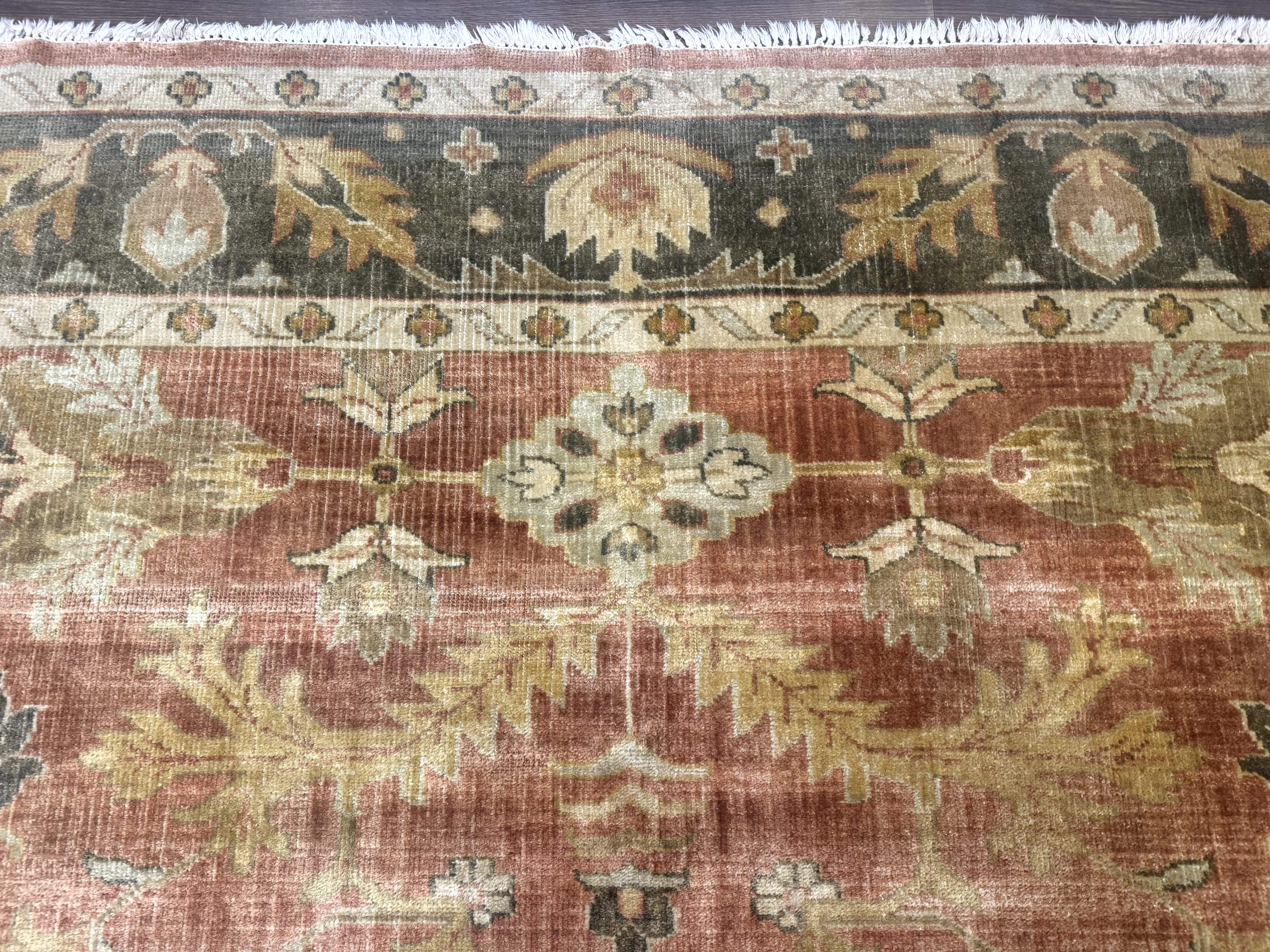 Turkish Oushak Rug 8x10 – Terracotta and Dark Gray, Hand-Knotted Wool Carpet - Jewel Rugs