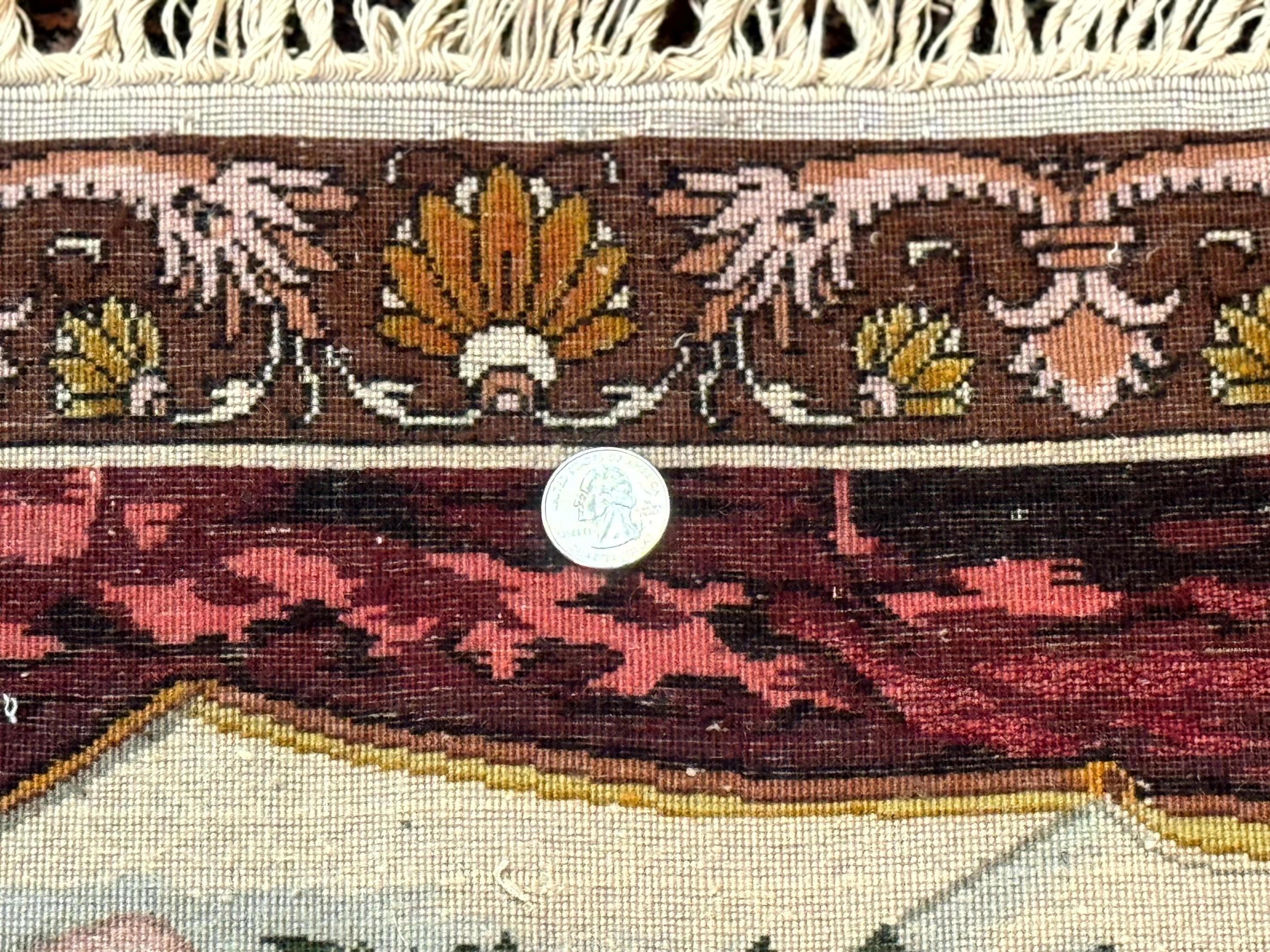 Small Persian Tabriz Pictorial Rug of Young Girl, Very Fine 380 KPSI, Portrait of Young Lady with Roses, Handmade, Persian Rug for Wall Hanging - Jewel Rugs