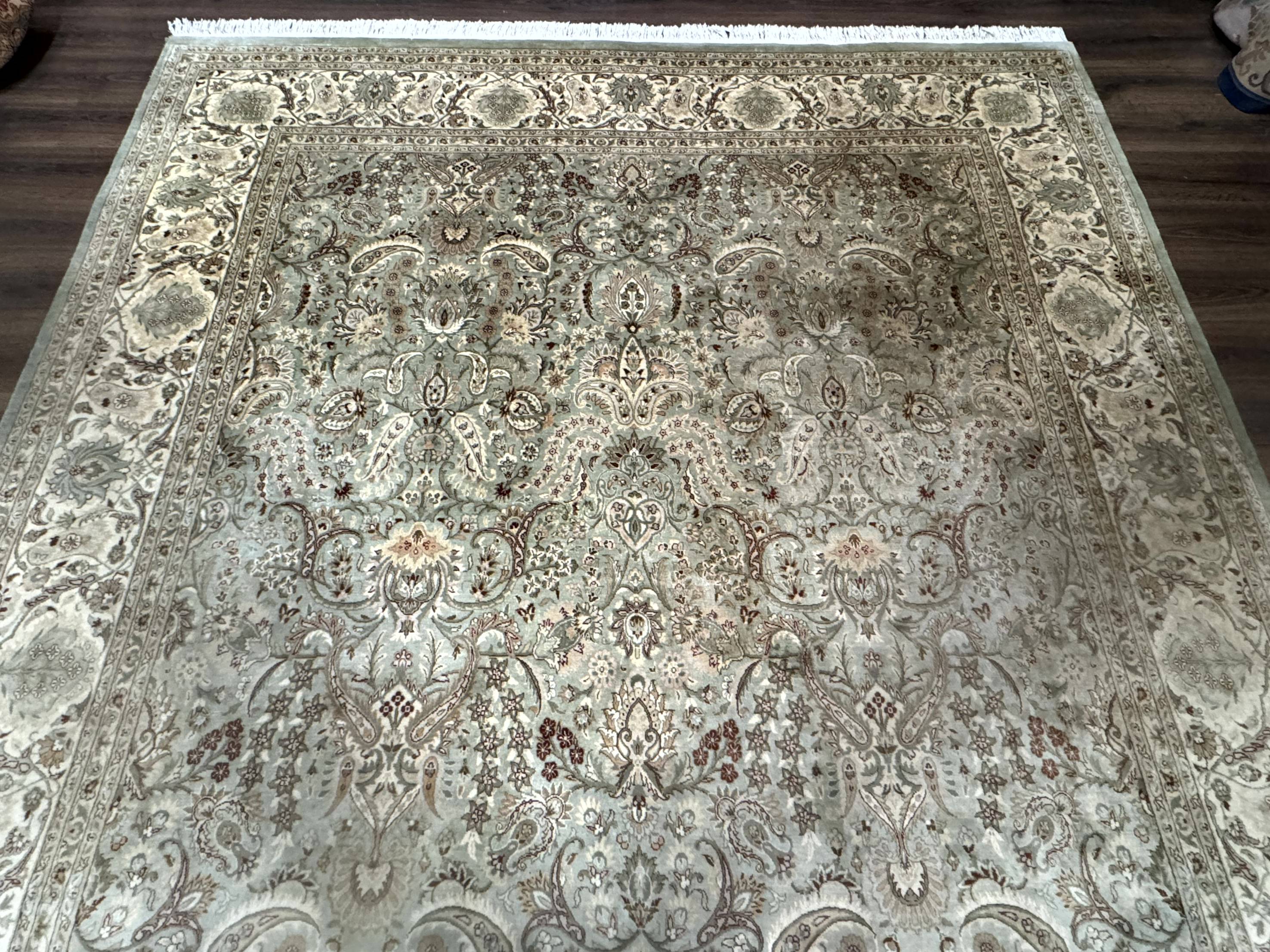 Fine Pak Persian Rug 9x12, Light Sage Green & Ivory, Allover Pattern, Boteh, Handmade, 200 KPSI - Jewel Rugs