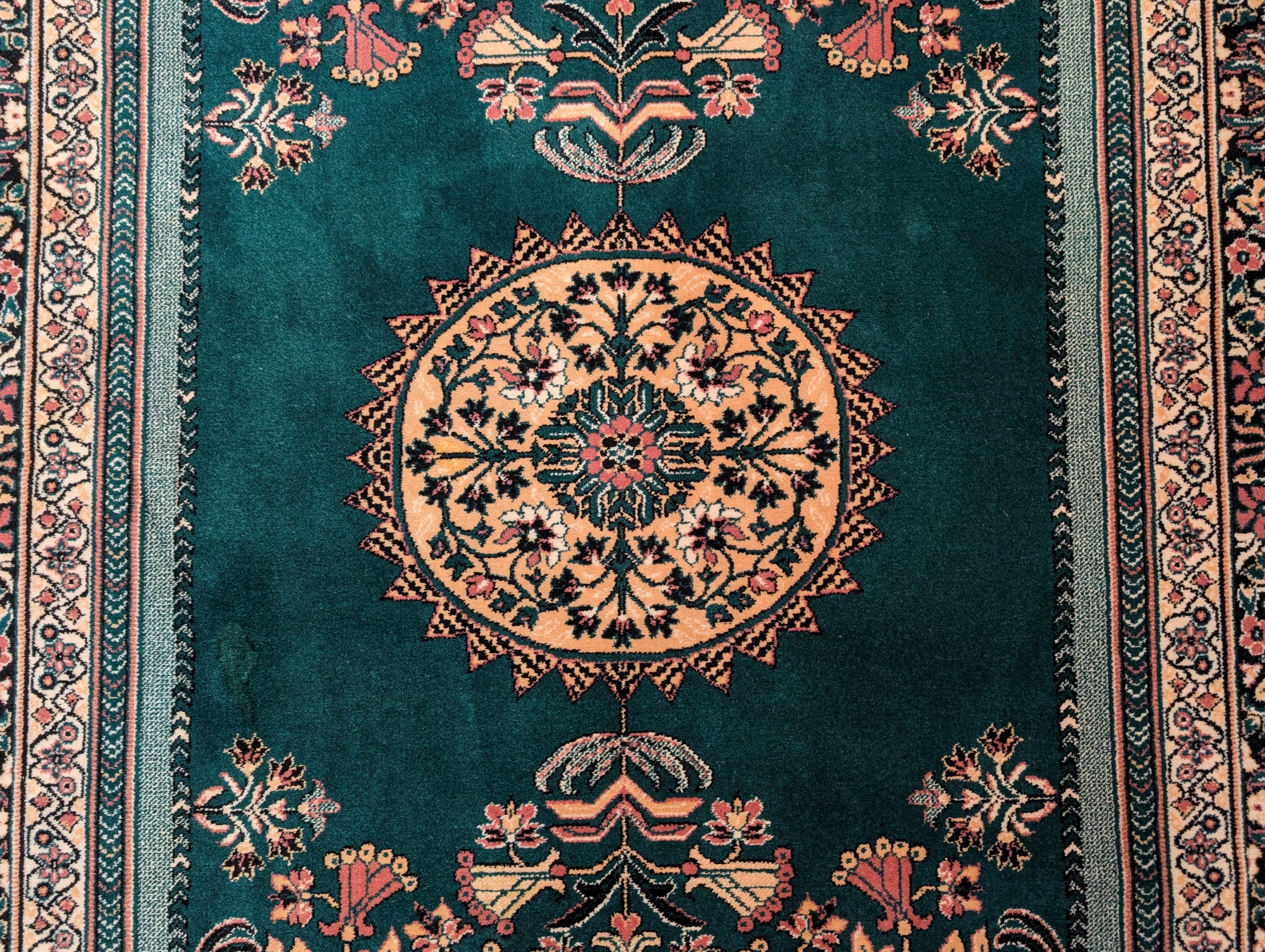 Green Belgium Power Loomed Rug, Vintage Persian Design Wool Carpet - Jewel Rugs