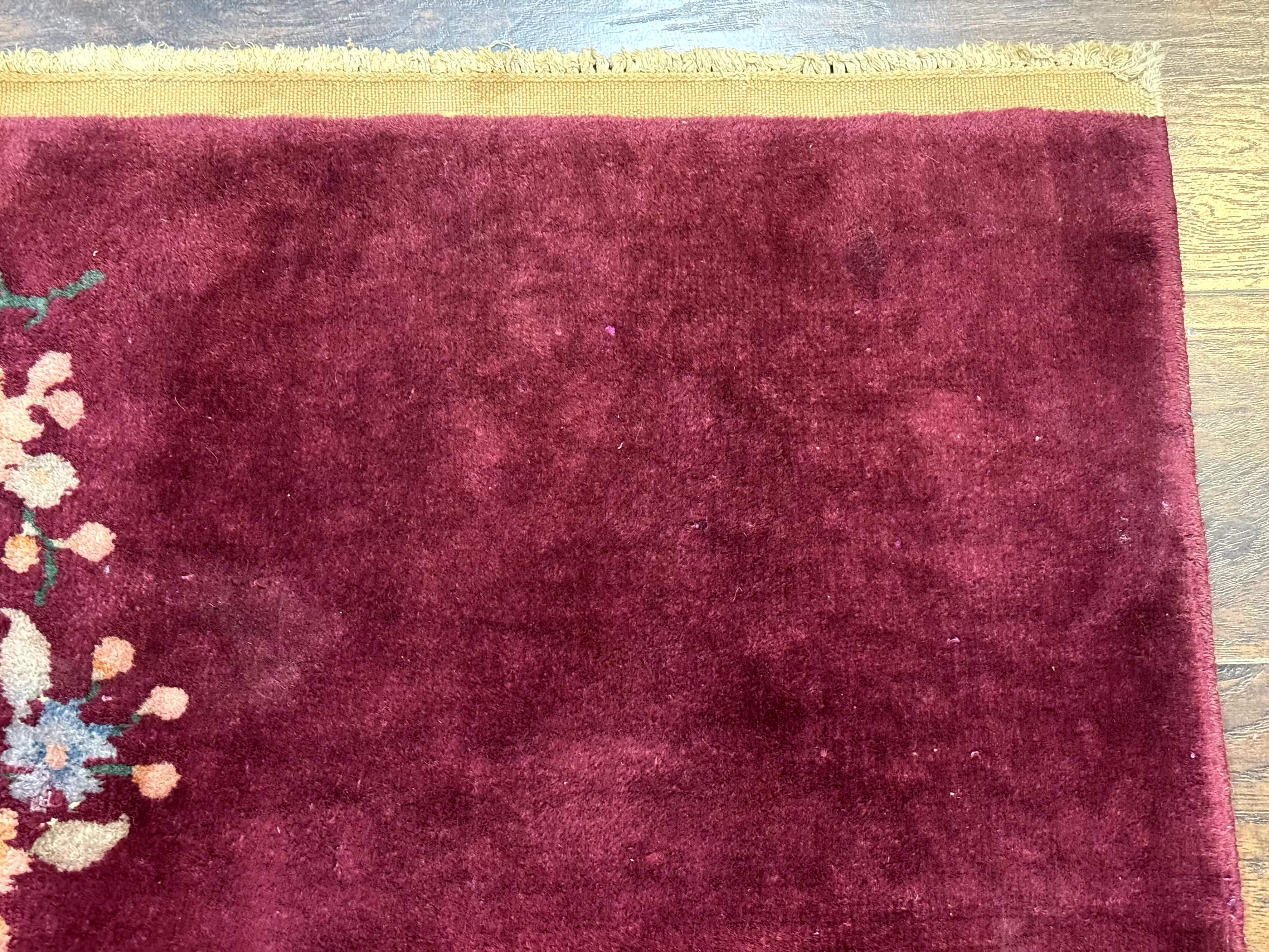 Chinese Nichols Rug 3x5 – Art Deco Carpet, Dark Magenta, Hand-Knotted Wool Vintage Asian Carpet - Jewel Rugs