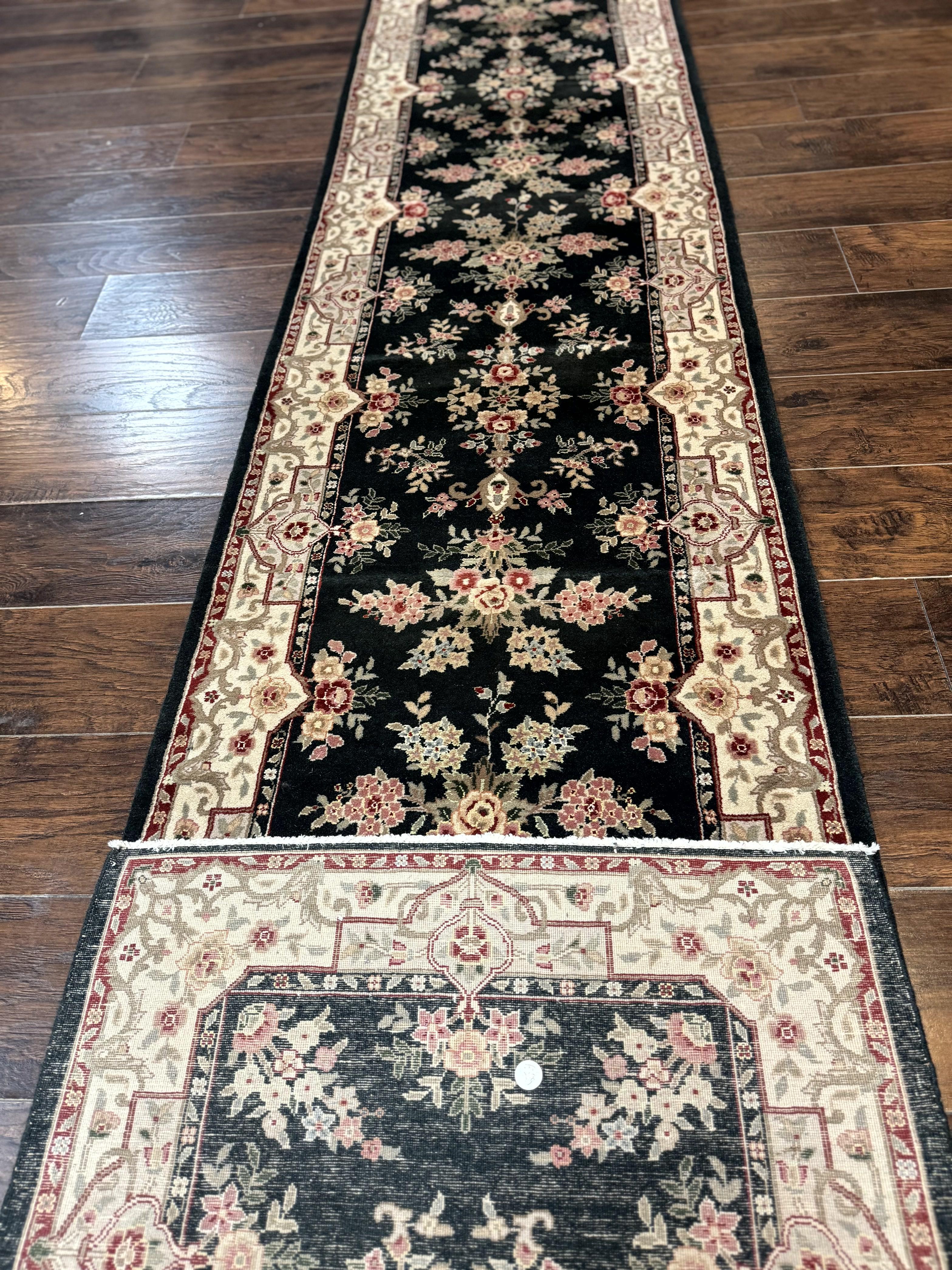 Long Pak Persian Runner Rug 2.7 x 21, Floral Allover, Dark Green and Beige, Handmade Wool Runner Rug, 21ft Runner for Hallway - Jewel Rugs