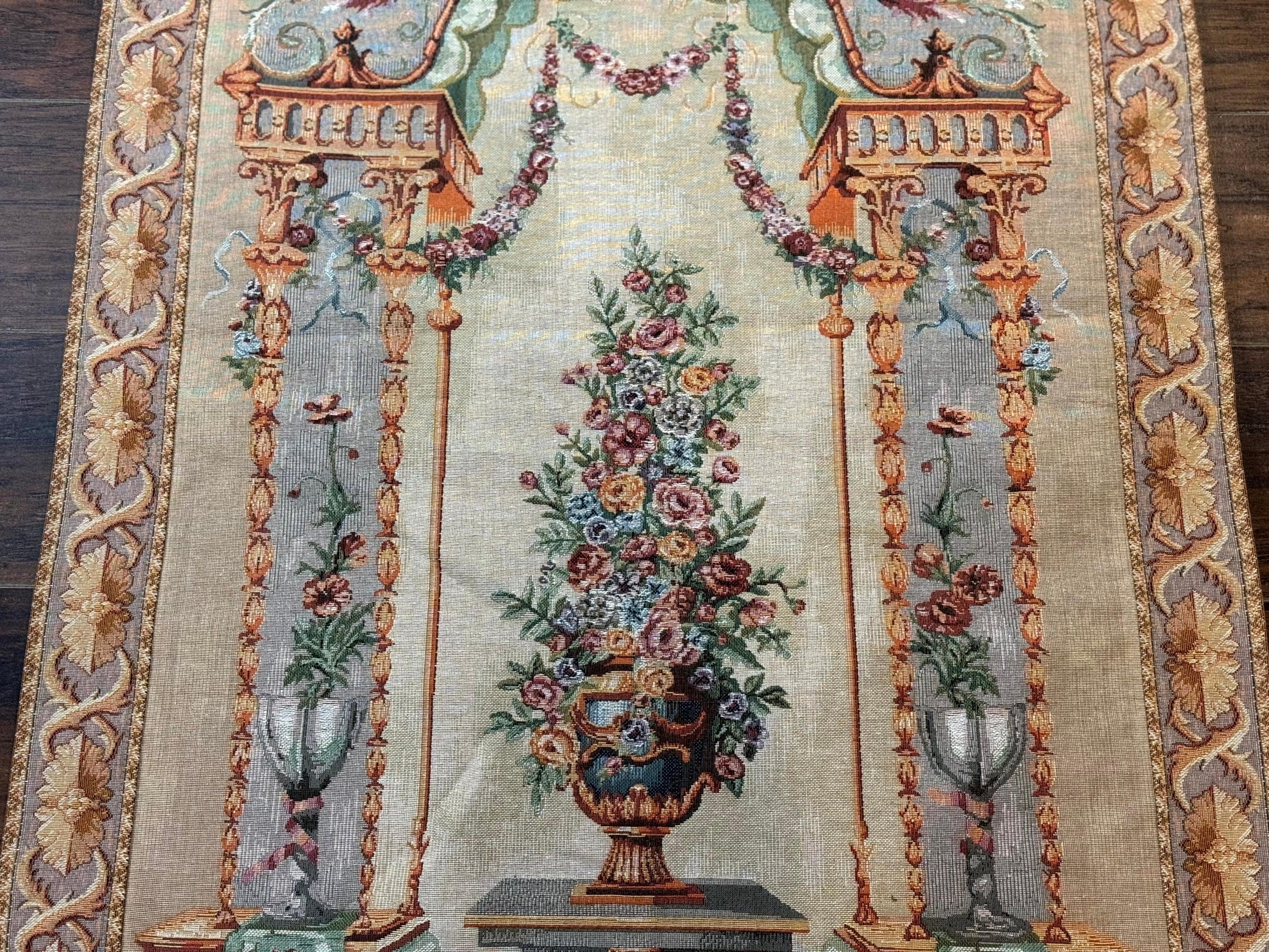 French Tapestry 3x6, Vertical Hanging Tapestry, French Garden, European Design, Elegant, One of Pair - Jewel Rugs
