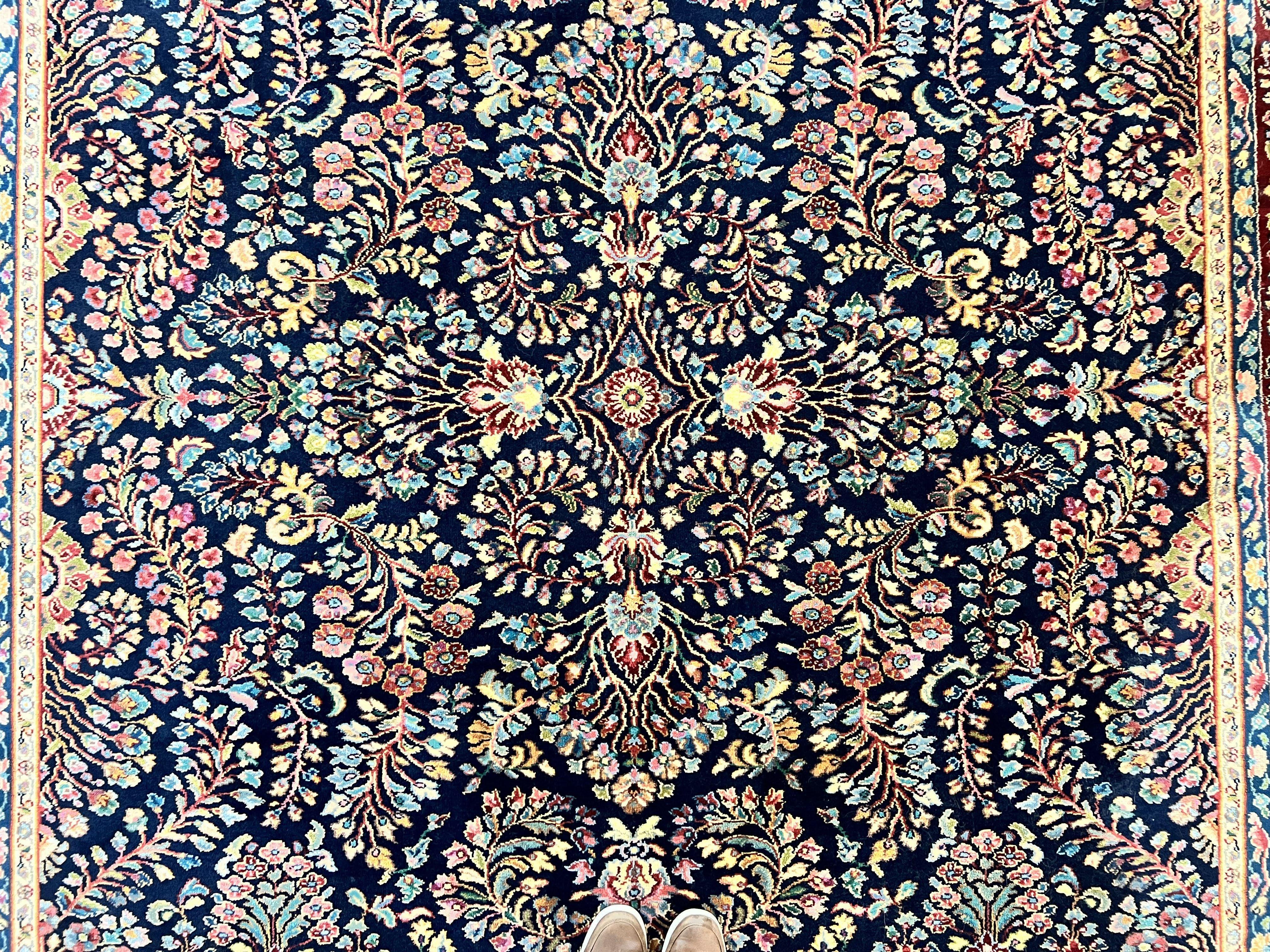 Karastan Rug Navy Sarouk #791, Wool Karastan Area Rug 8.8 x 12, Navy Blue and Red, Vintage Discontinued 700 Series Room Sized Karastan Rug - Jewel Rugs