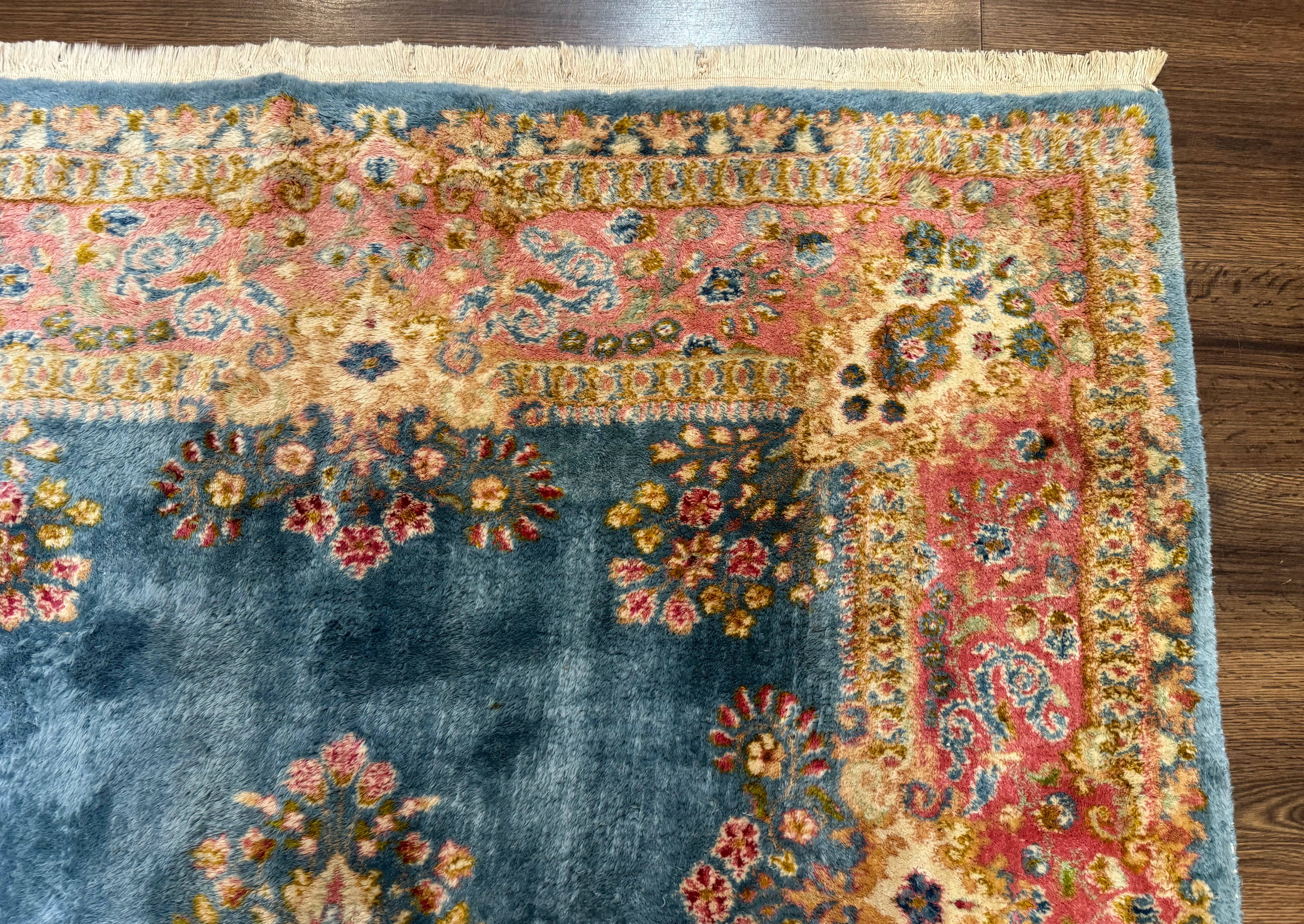 Persian Kerman Rug 5x8, Light Blue and Pink, Semi Open Field, Pastel Colors - Jewel Rugs