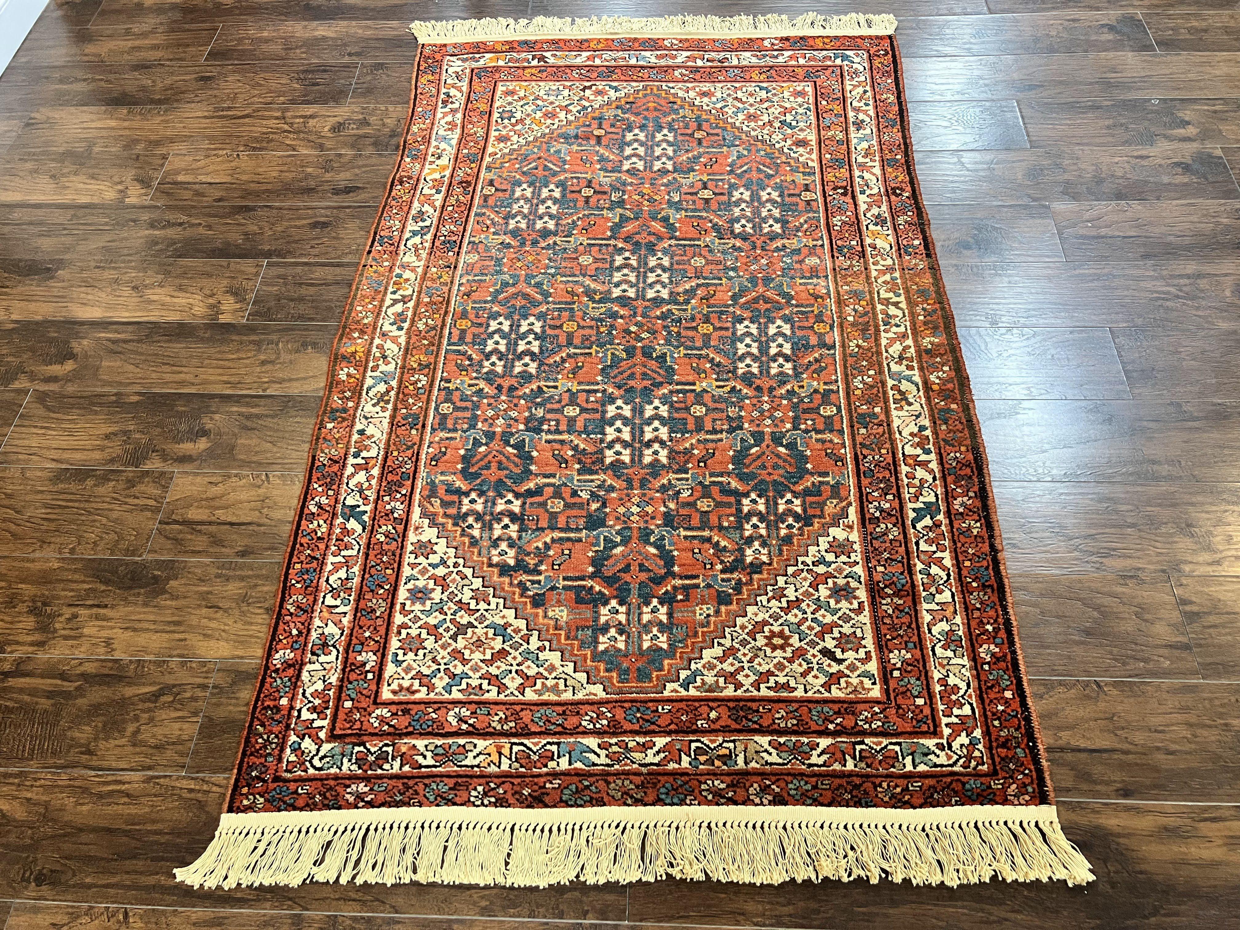 Persian Malayer Rug 4x7, Tribal Rug, Geometric, Antique Oriental Carpet, Red Blue Cream, Boho Rug, Hand Knotted Wool Rug - Jewel Rugs