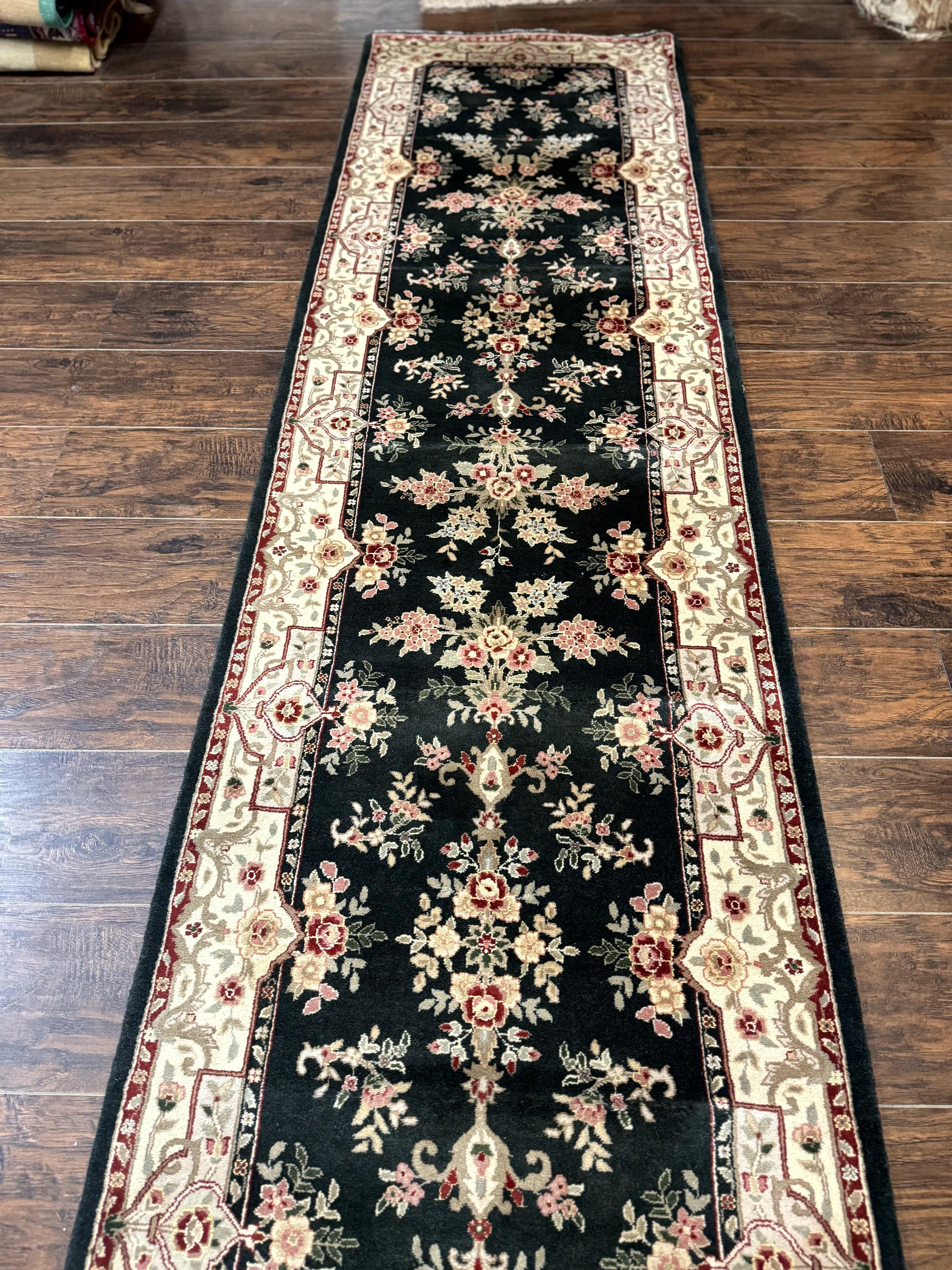 Long Pak Persian Runner Rug 2.7 x 21, Floral Allover, Dark Green and Beige, Handmade Wool Runner Rug, 21ft Runner for Hallway - Jewel Rugs