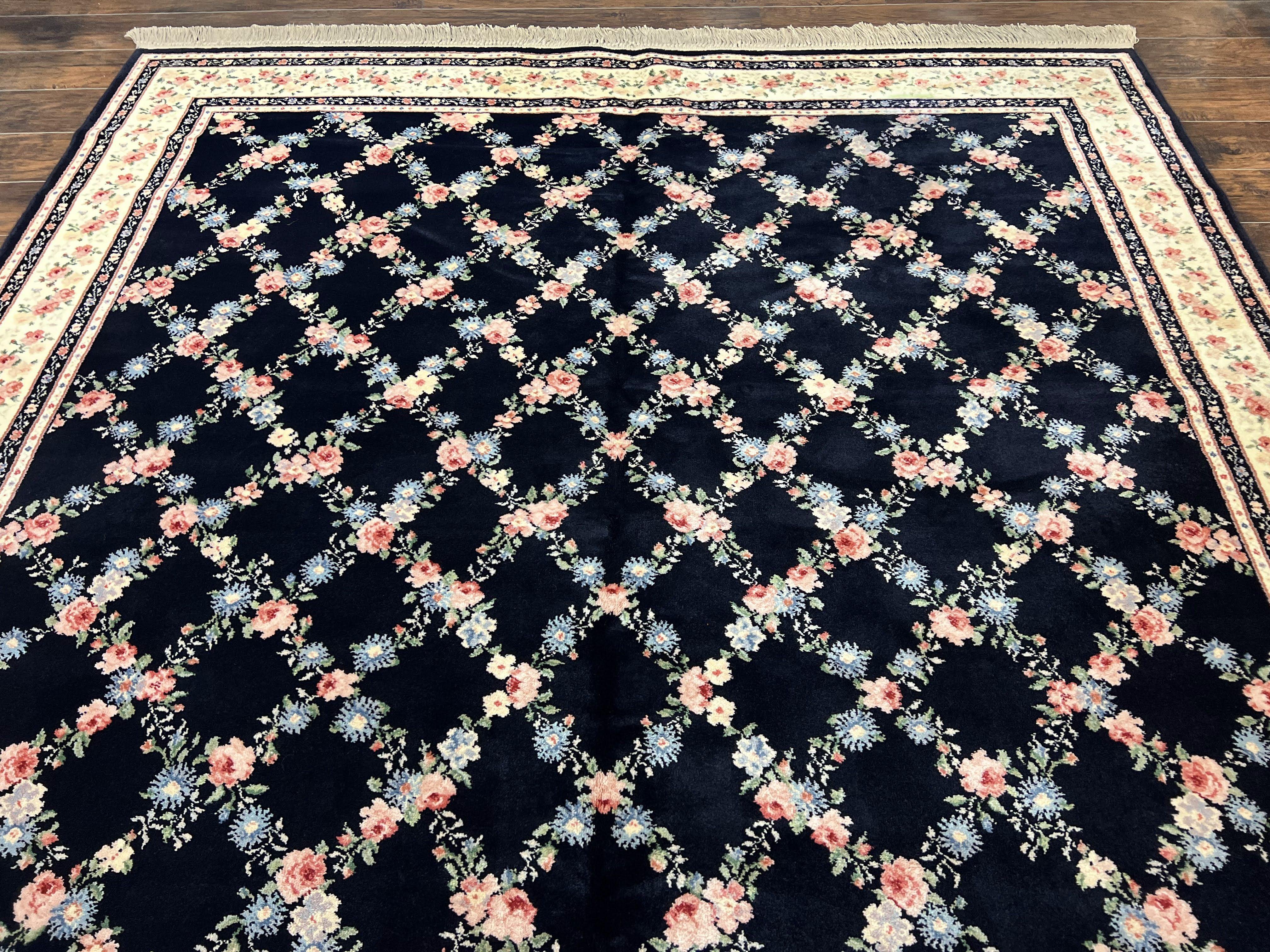 Karastan Rug 8' 8" x 12" Garden of Eden Collection Ebony Trellis #509/1270, Wool Pile Discontinued Vintage Karastan Carpet, Room Sized Rug - Jewel Rugs