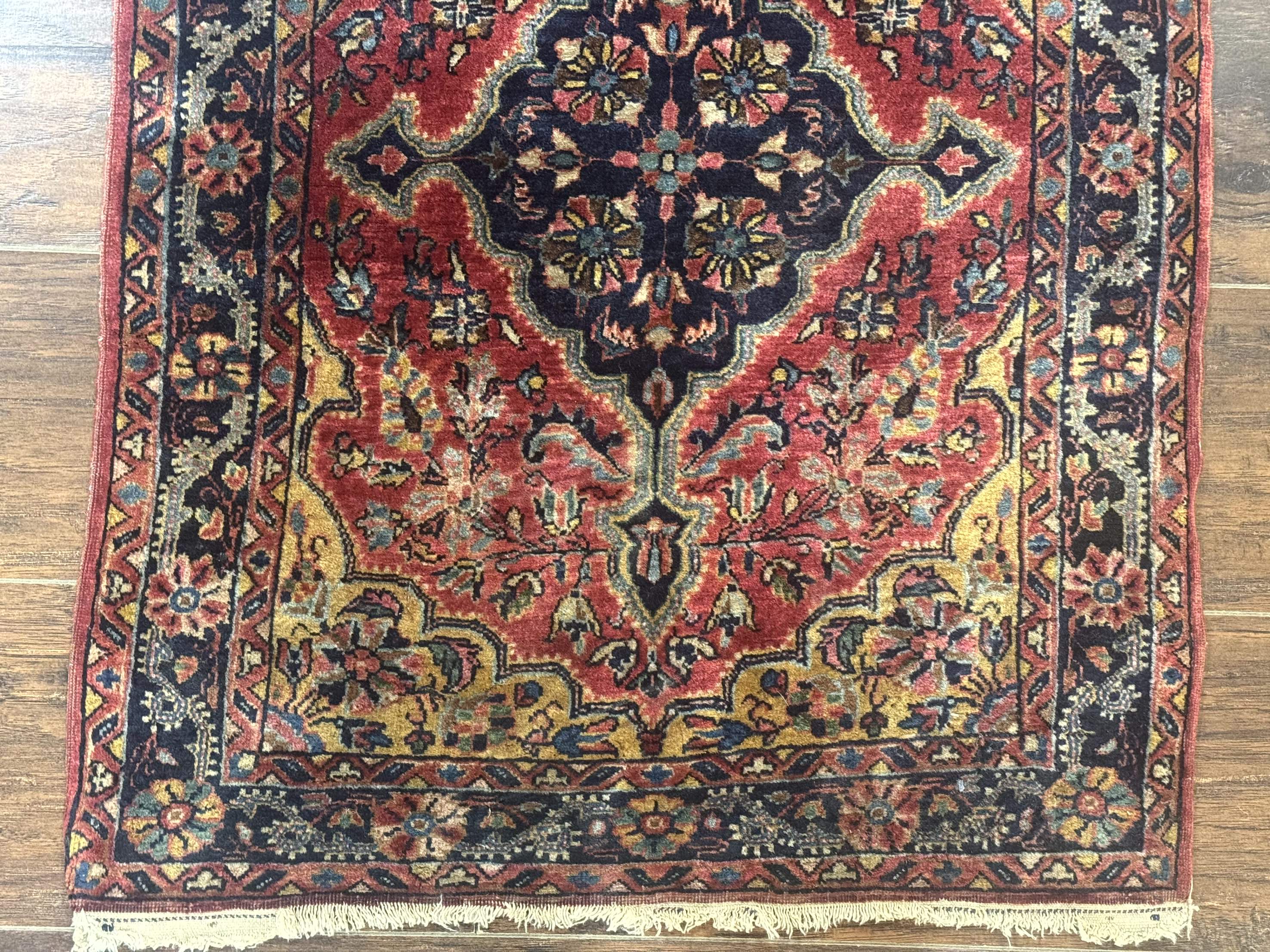 Persian Sarouk Rug 2x3 – Red and Navy, Small Hand-Knotted Wool Antique Accent Rug - Jewel Rugs