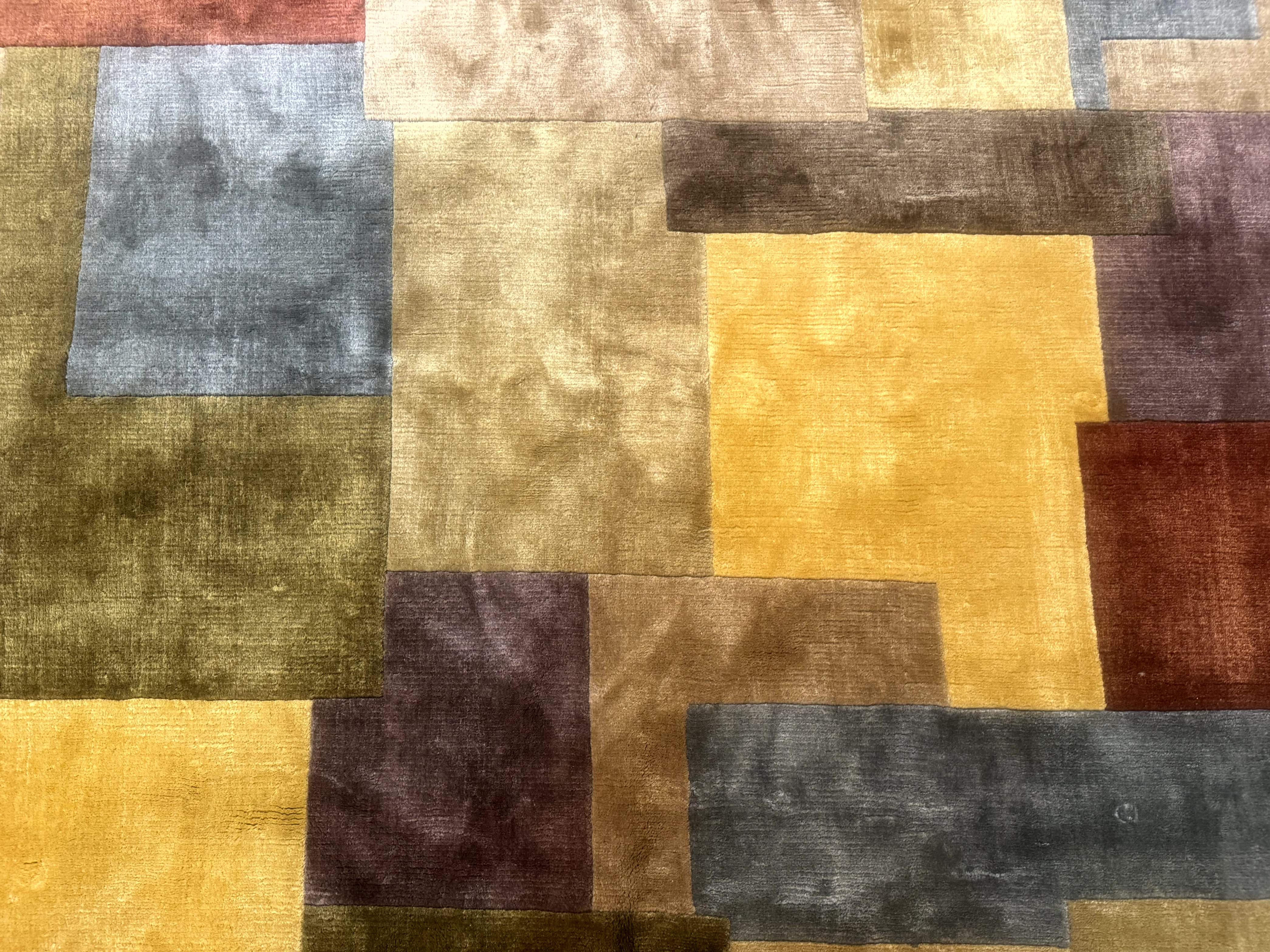 Modern Tibetan Wool Rug 8x10, Multicolor, Thick Pile, Contemporary, Nepali, Handmade - Jewel Rugs