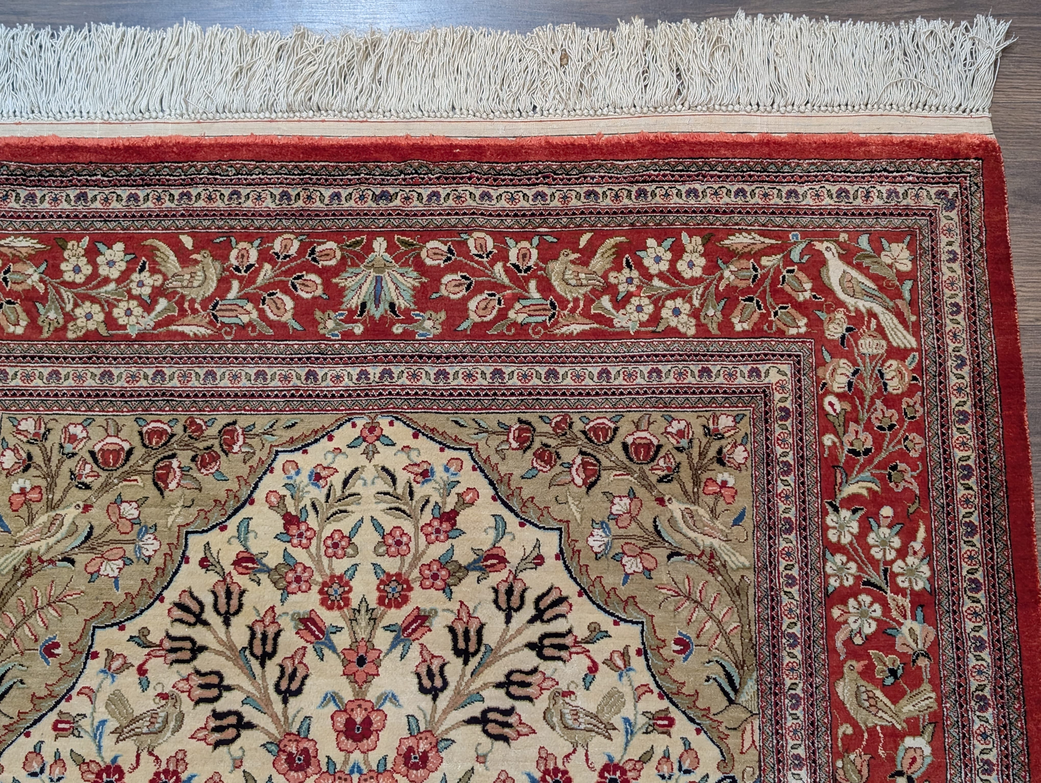 Silk Qum Persian Rug 3x5 – Tree of Life Design with Birds & Vase, 630 KPSI - Jewel Rugs