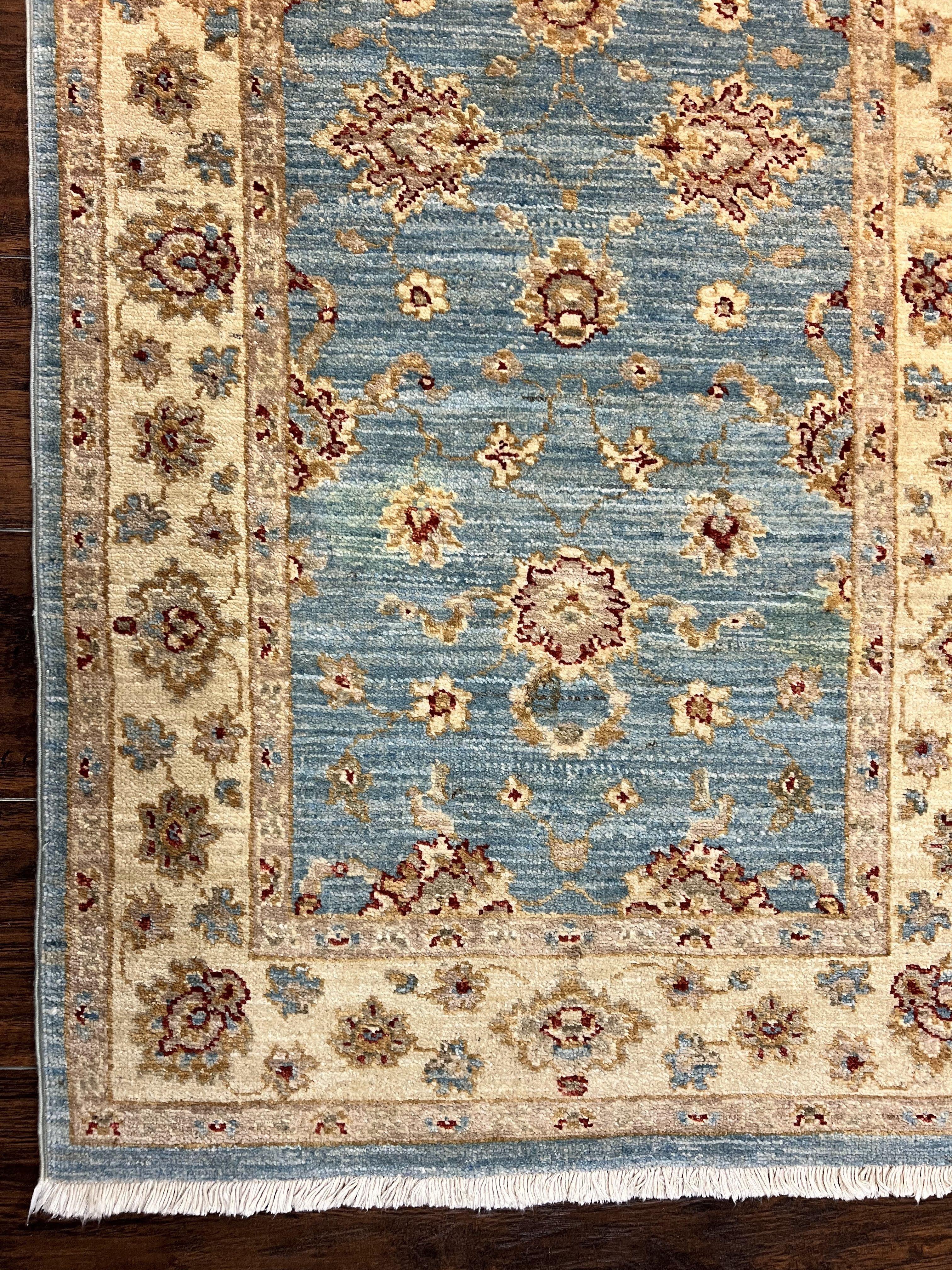 Peshawar Runner Rug 2.8 x 15.8, Light Blue and Cream, Long Hand Knotted Handmade Hallway Runner, Oriental Carpet, Pastel Colors, Wool Rug - Jewel Rugs