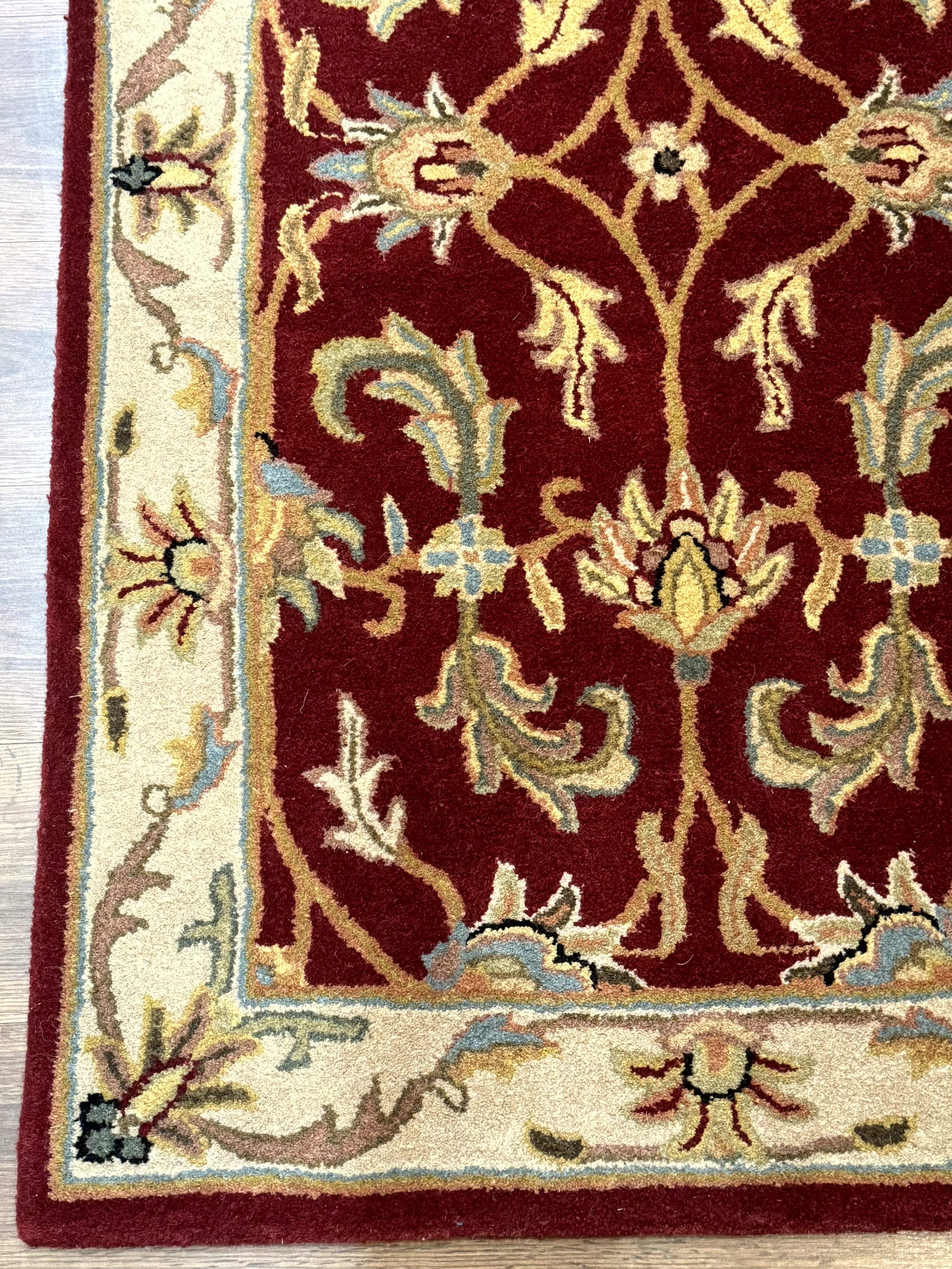 Small Floral Wool Rug 3x5, Safavieh Heritage Collection, Dark Red, Pair A - Jewel Rugs