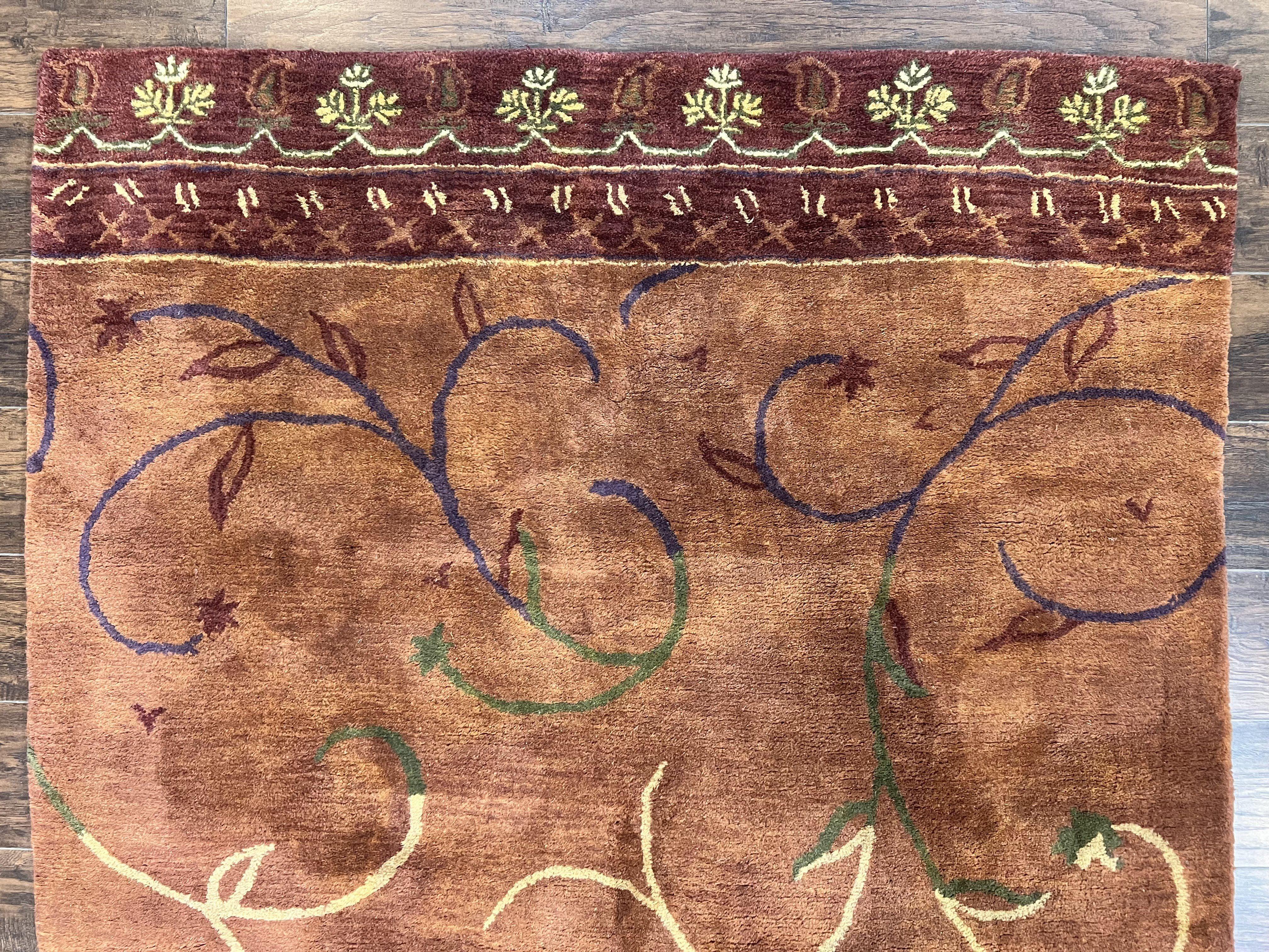 Pottery Barn Rug 5x8, Vintage Hand Tufted Carpet, Wool and Silk, Rust & Maroon - Jewel Rugs