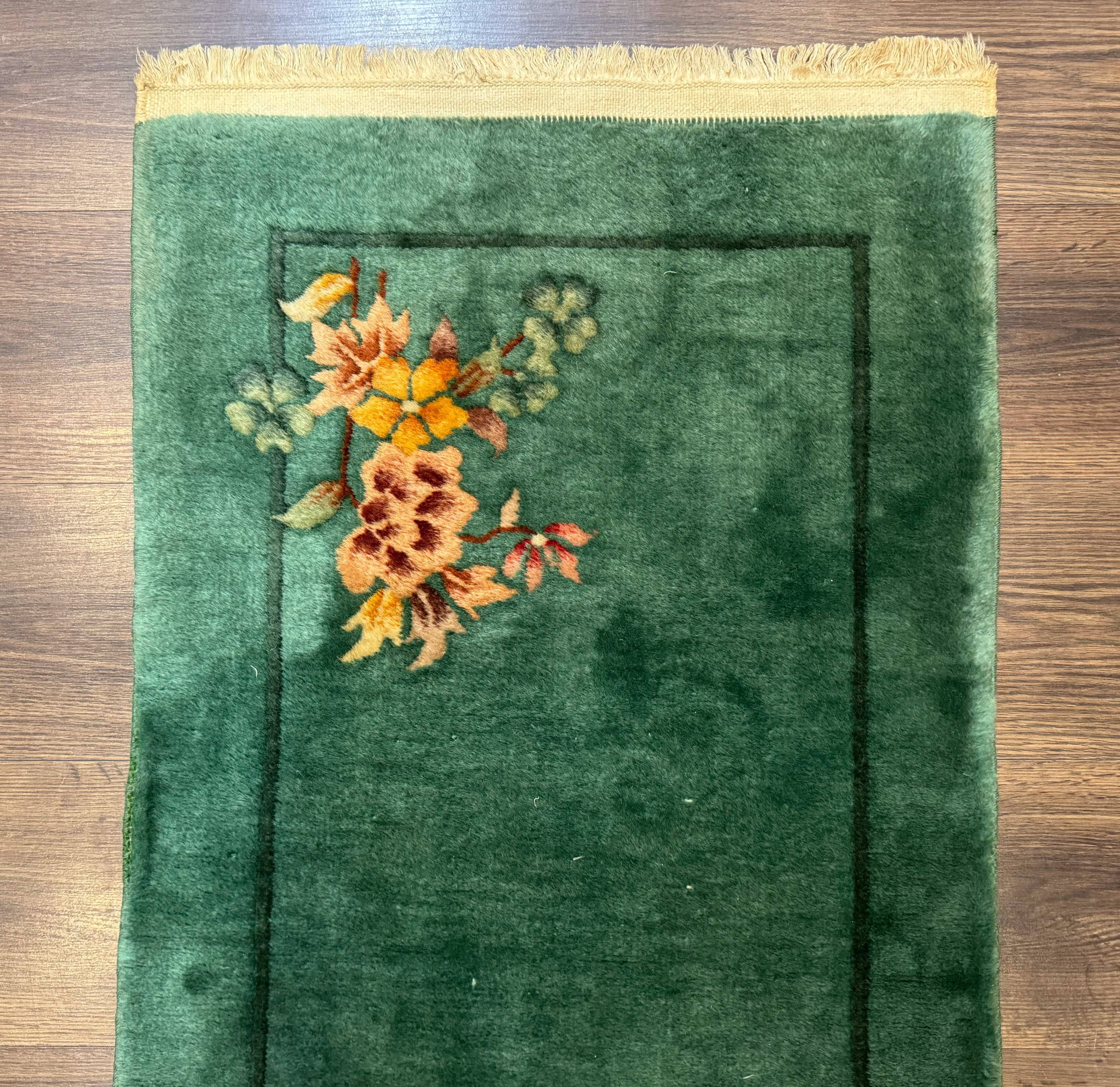 Small Antique Chinese Art Deco Rug 2x4, Green, Nichols Carpet, Wool - Jewel Rugs