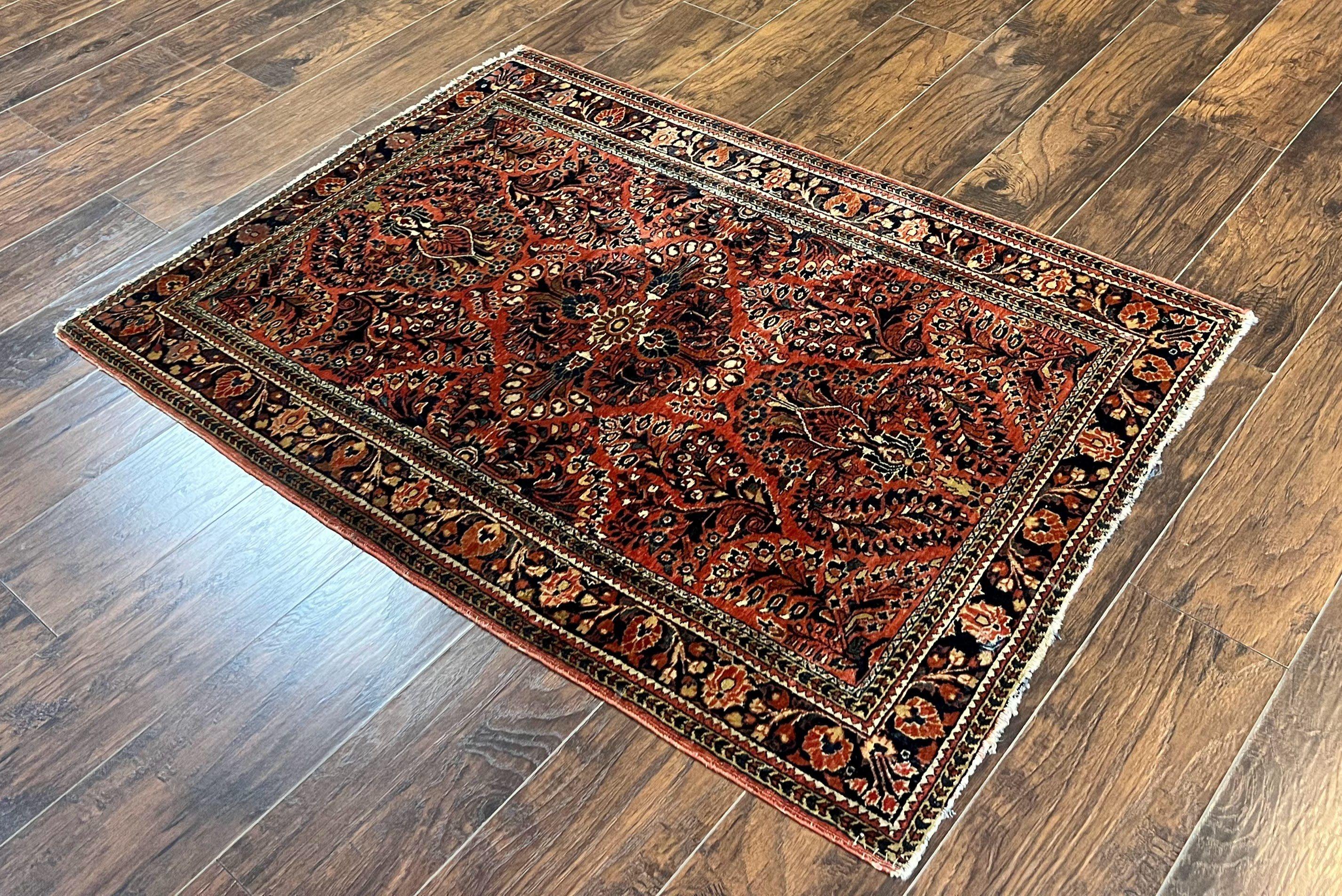 Antique Persian Sarouk Rug 3x5, Red Floral 1920s Handmade Small Wool Carpet - Jewel Rugs