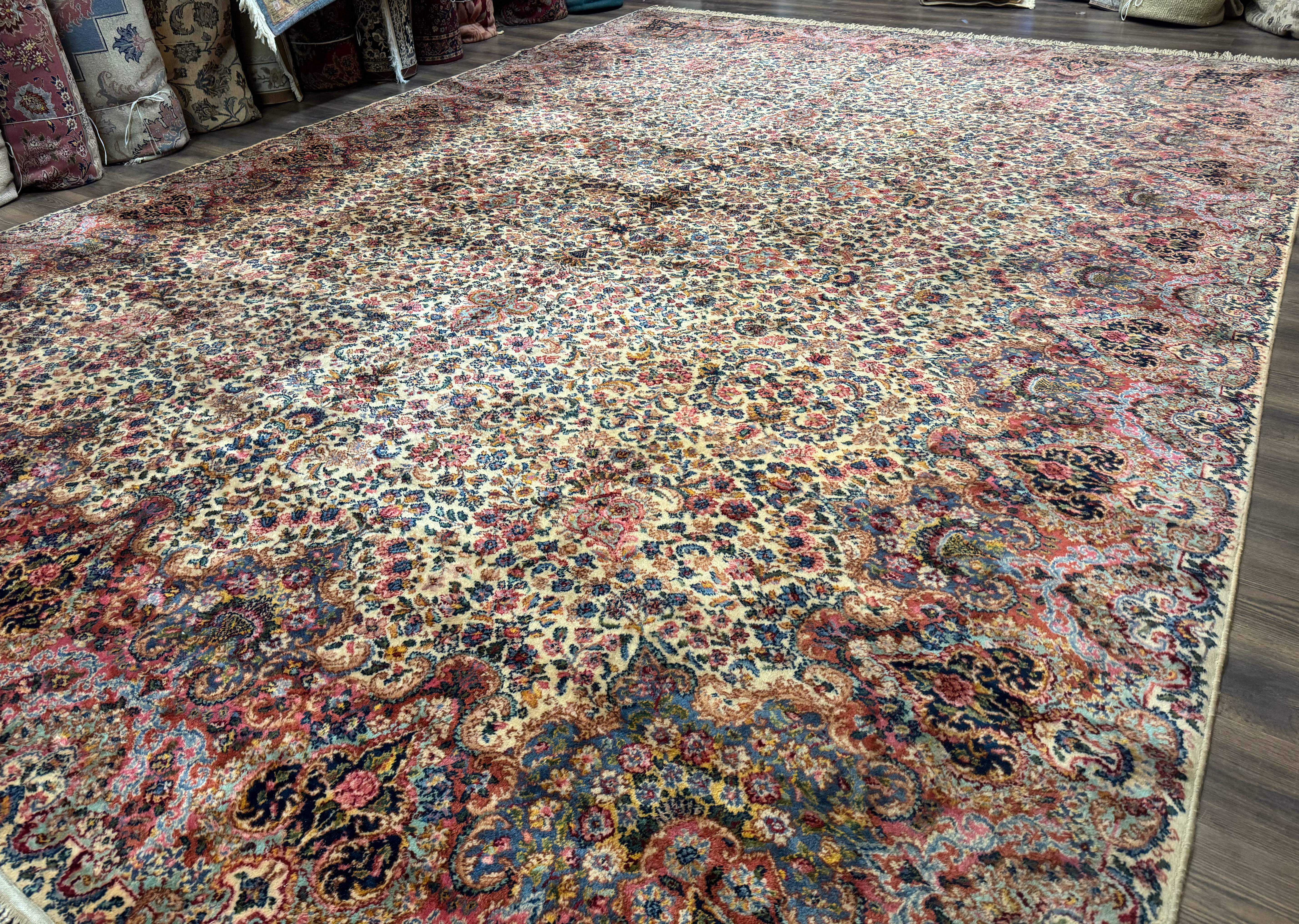 11x16 Karastan Ivory Kirman Rug #759, Floral Kirman, Wool, Original 700 Series, Palace Size - Jewel Rugs