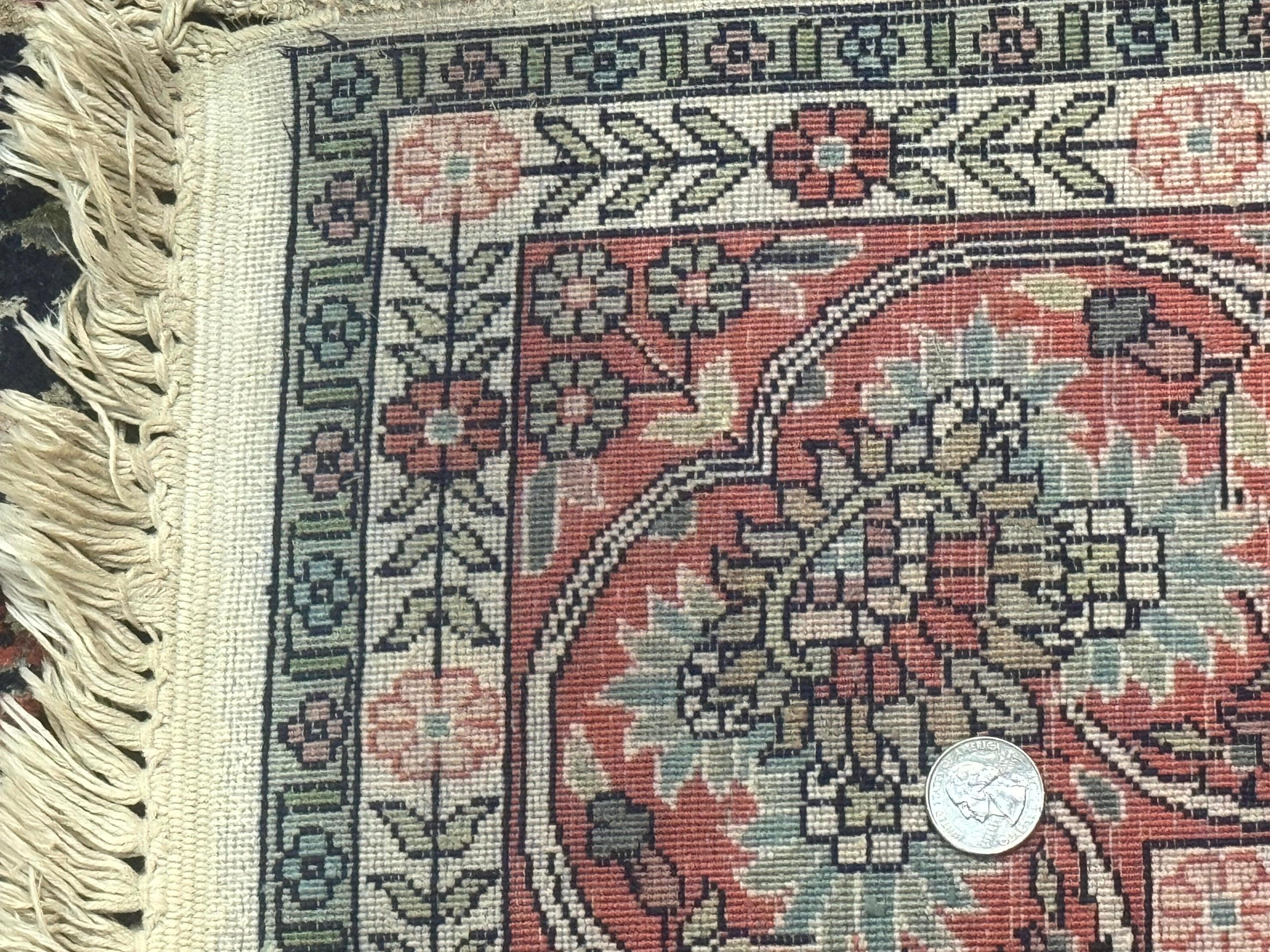 Silk Indian Kashmiri Rug 4x6, Tree of Life Pattern, Birds, Fine 290 KPSI, Navy Blue and Red, Handmade Oriental Carpet - Jewel Rugs