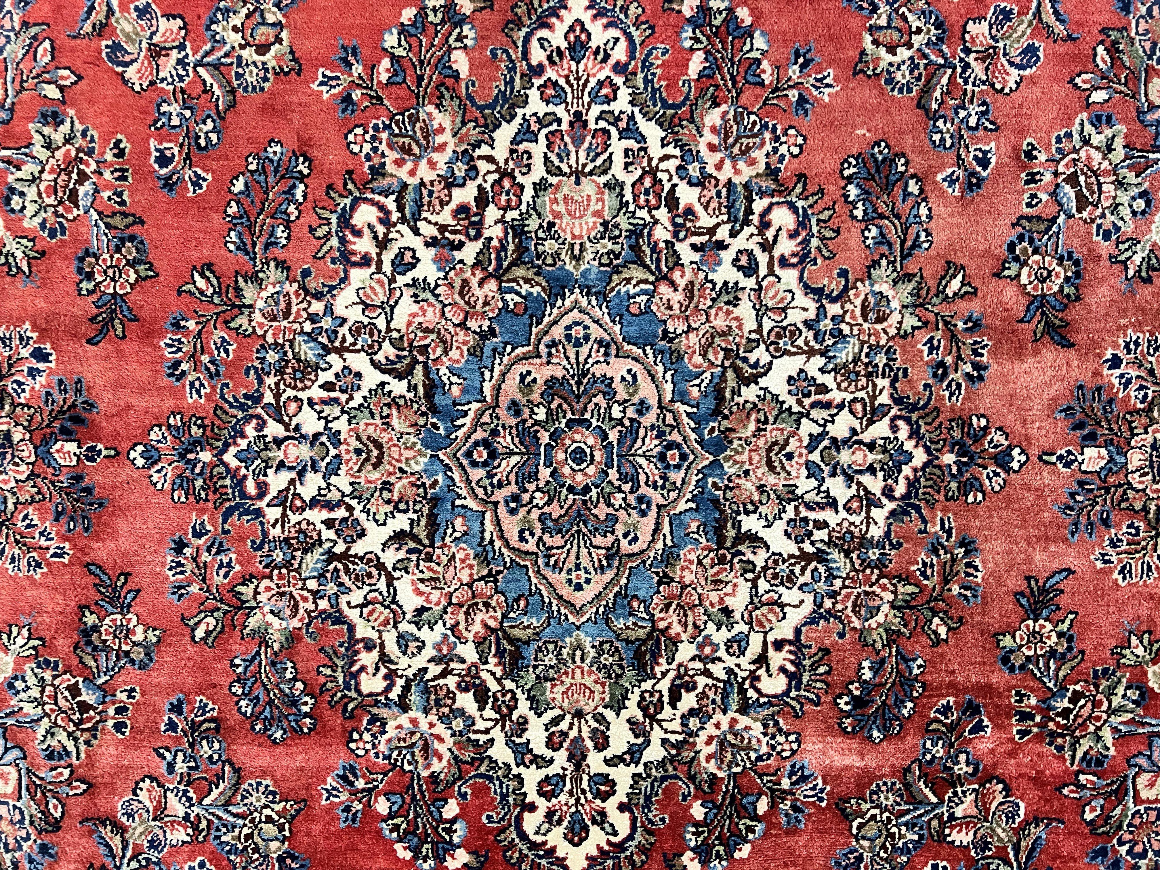 Persian Sarouk Rug 11x13, Wool Hand Knotted Antique Carpet, Red Ivory Traditional Handmade Large Oriental Area Rug 11 x 13, Floral Medallion - Jewel Rugs