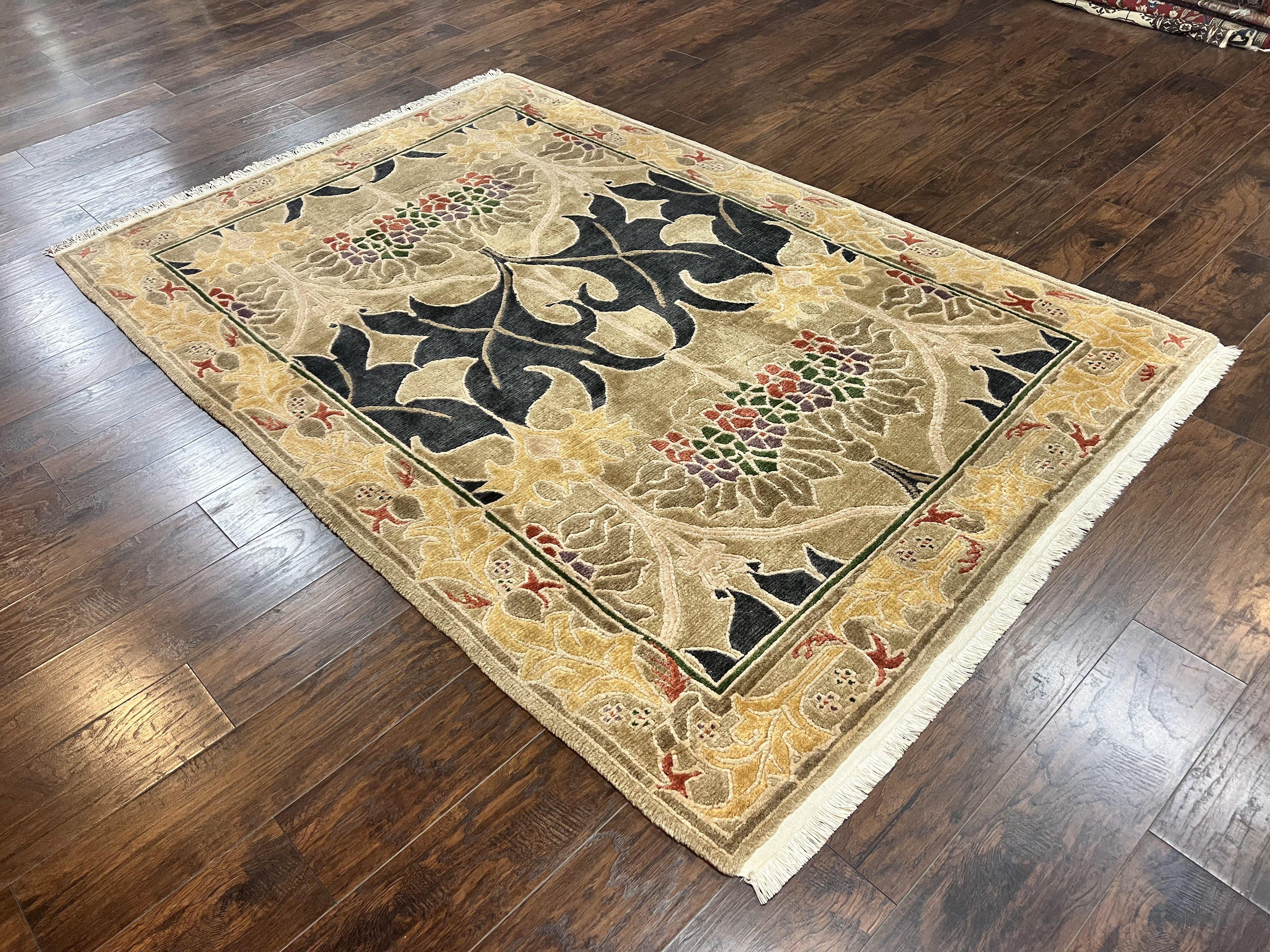 Tibetan Tufenkian Rug 6x9, Wool Hand Knotted Modern Carpet, Abstract Handmade Rug, Soft Pile - Jewel Rugs