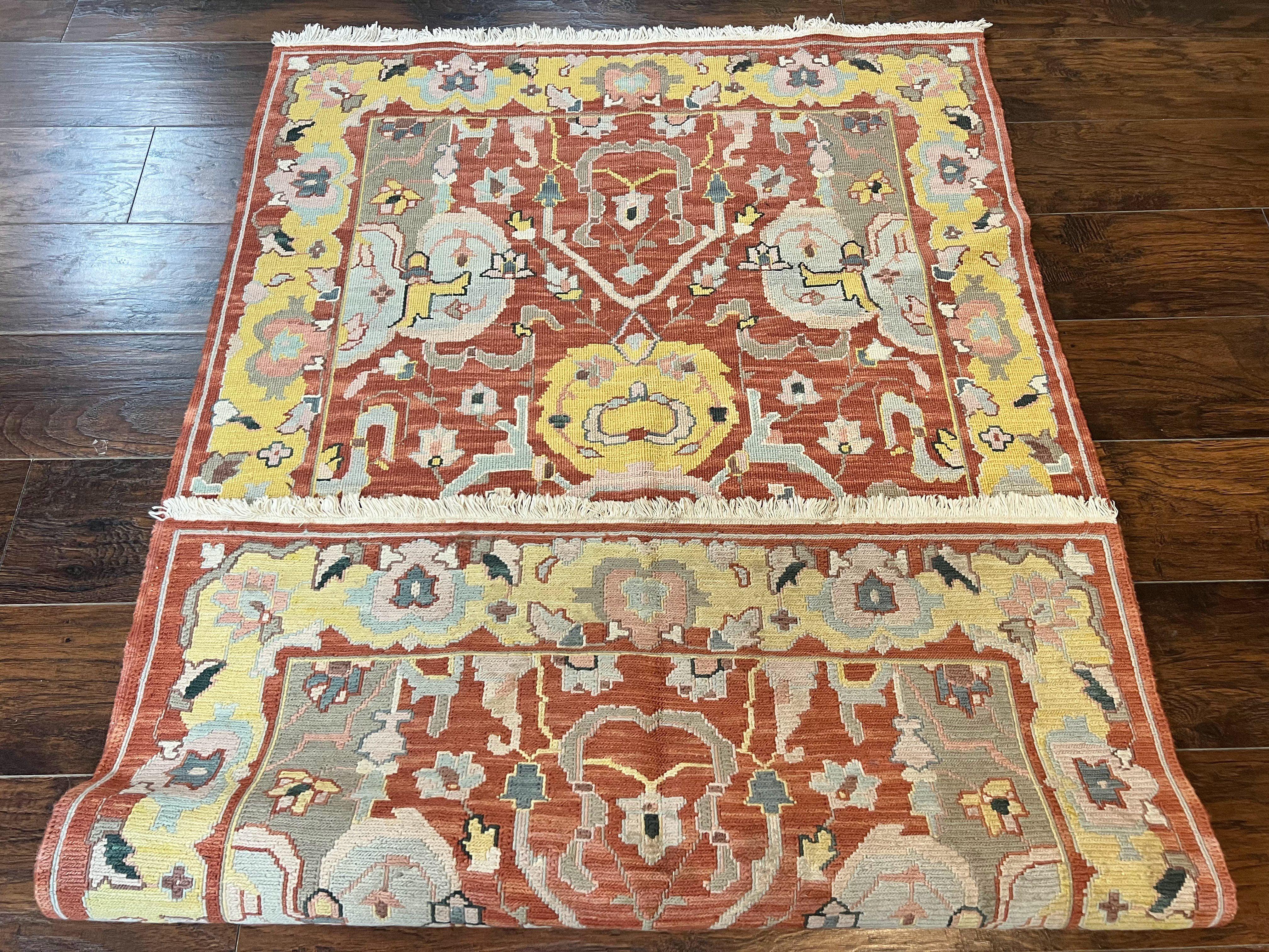 Turkish Flatweave Kilim Rug 4x6, Geometric Wool Handmade Carpet, Vintage - Jewel Rugs