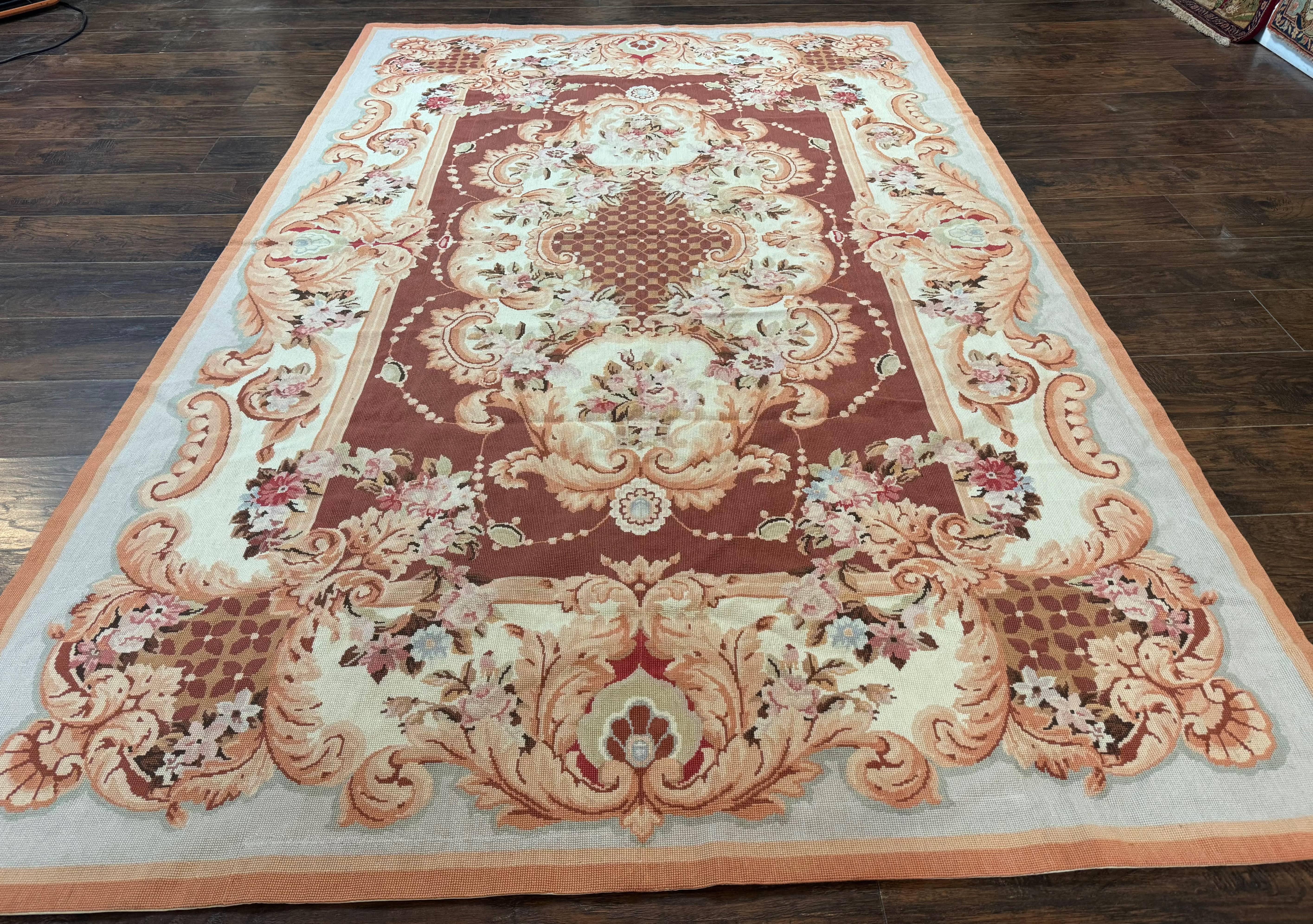 Vintage Needlepoint Rug 6x9, Aubusson Rug, Flatweave Wool Elegant Carpet, Medium Size, French European Design - Jewel Rugs