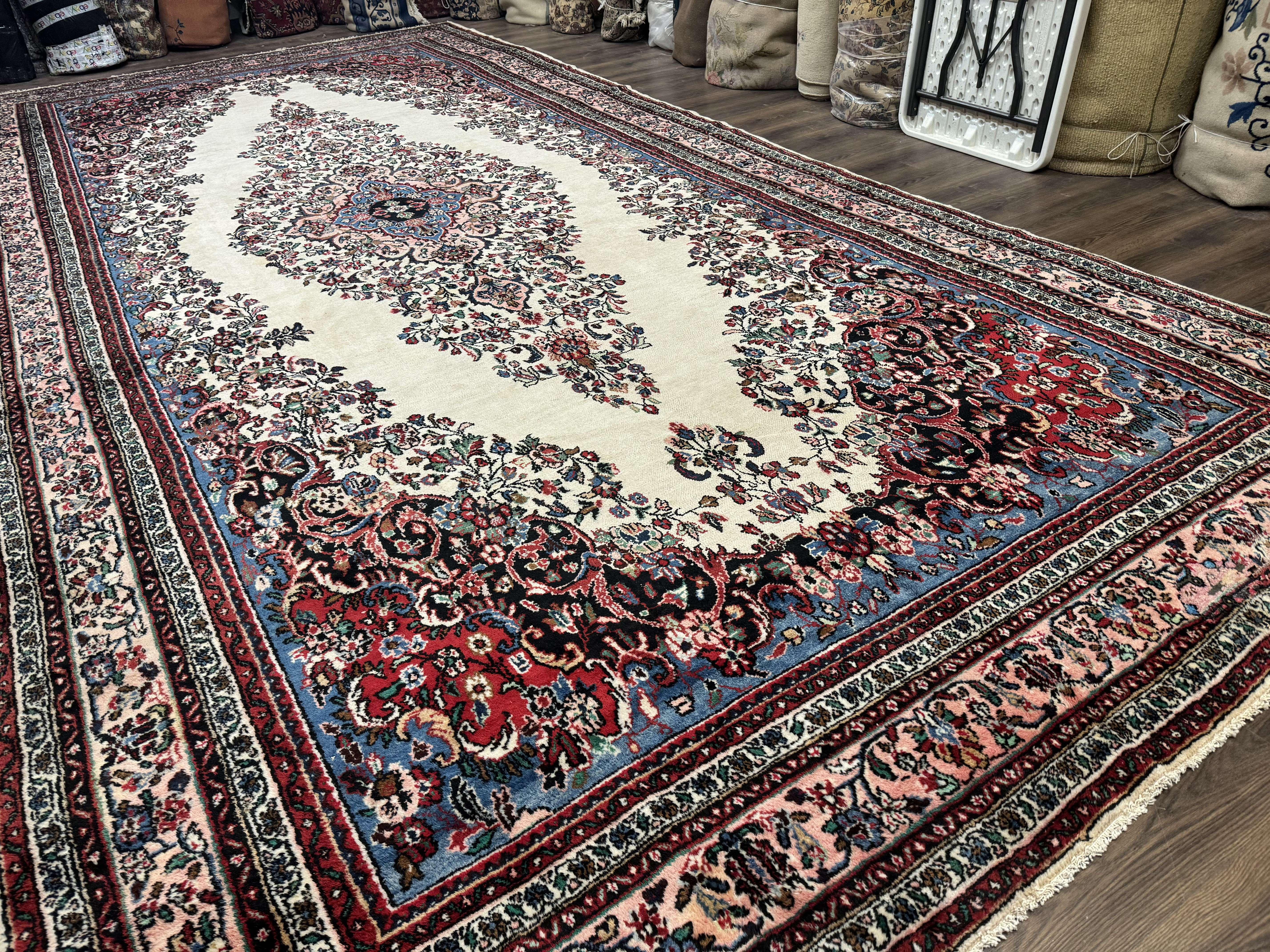 Palace Size Persian Rug 10 x 21 ft, Antique Hamadan Bibikabad Carpet, Handmade Antique Wool Oversized Rug, Ivory, Semi Open Field - Jewel Rugs