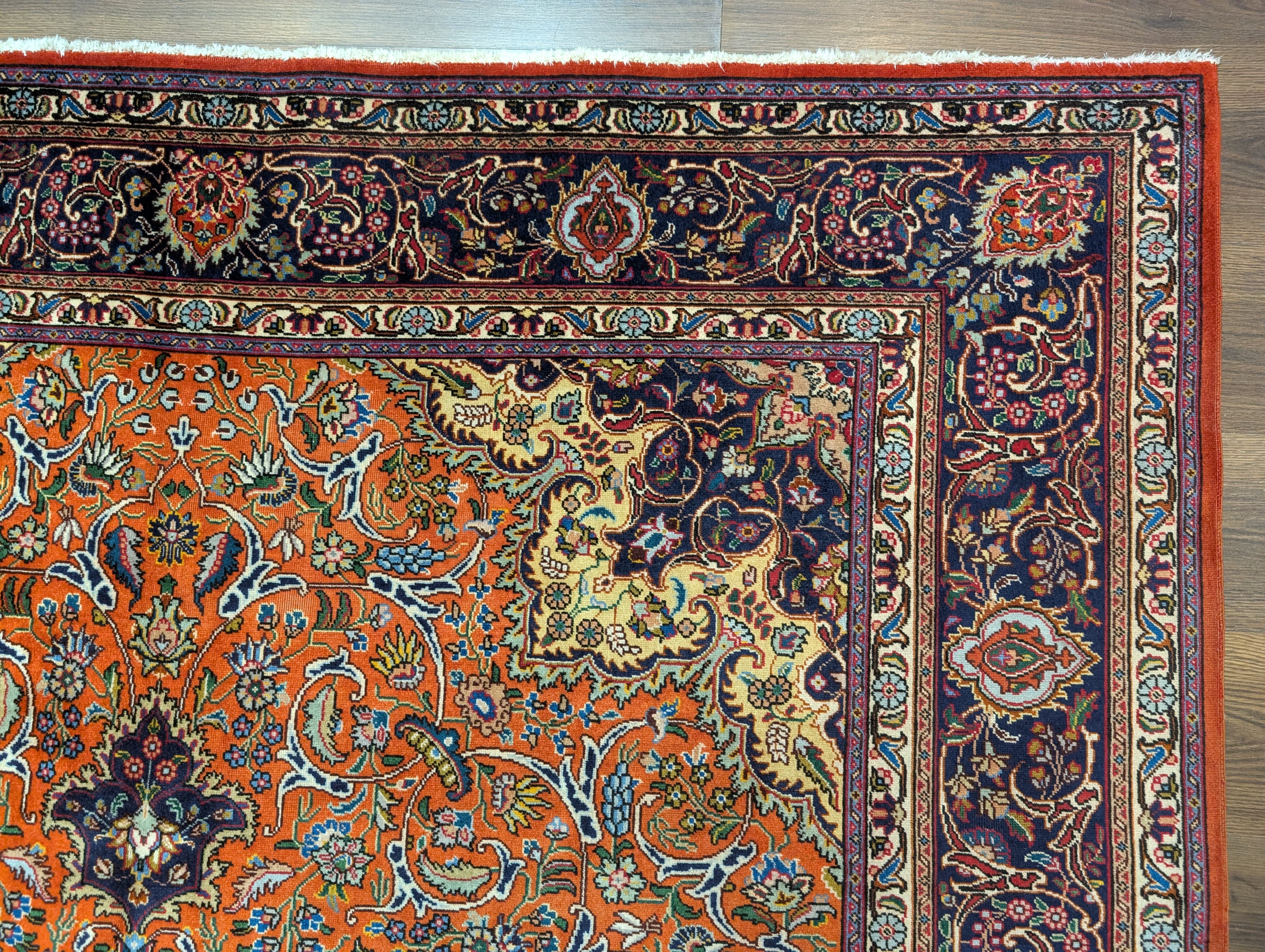 Persian Tabriz Rug 7x10, Hand-Knotted Wool Carpet, Burnt Orange & Navy Blue - Jewel Rugs