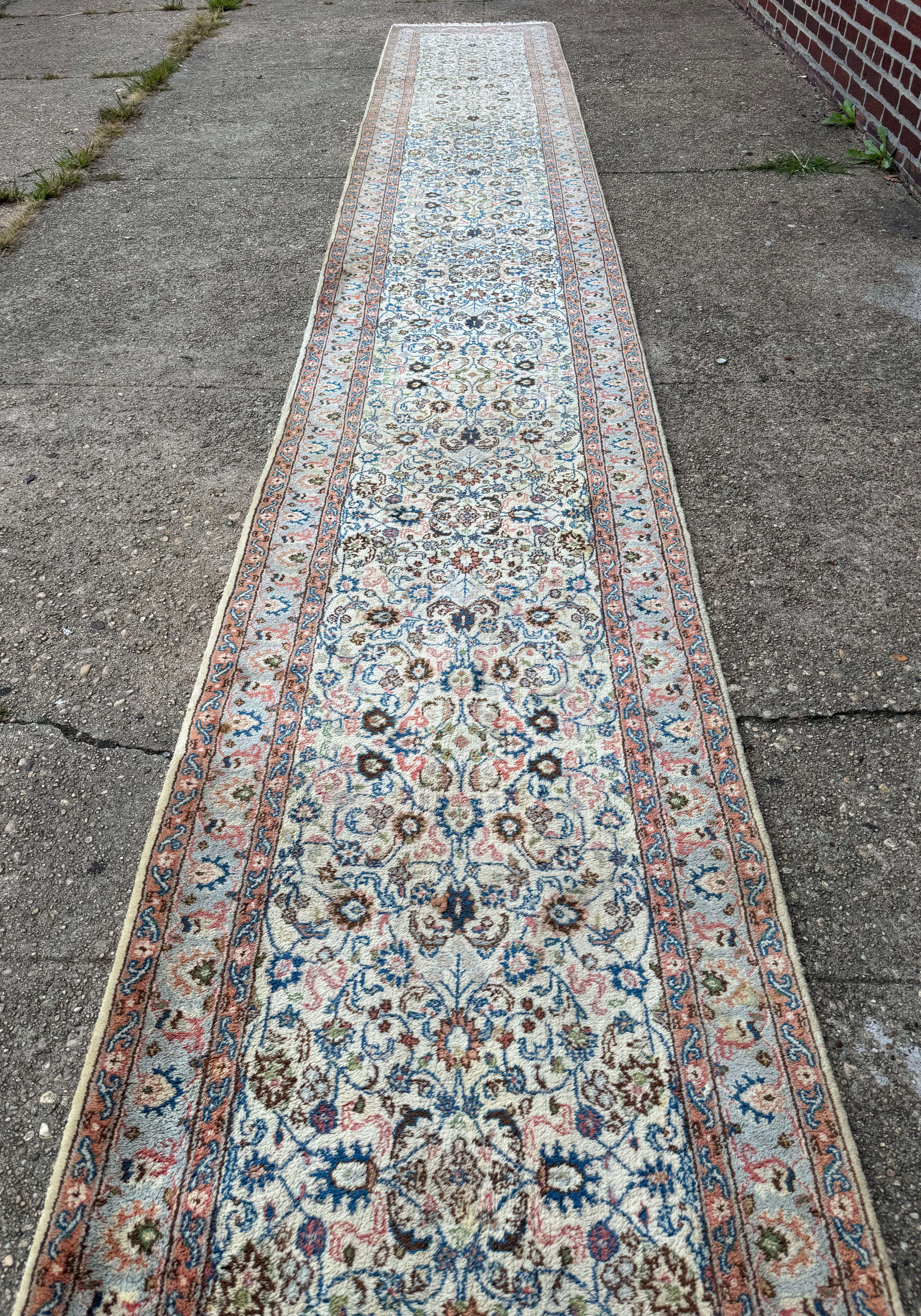 Indo Persian Long Runner Rug 3 x 25 ft, Ivory, Hand Knotted - Jewel Rugs