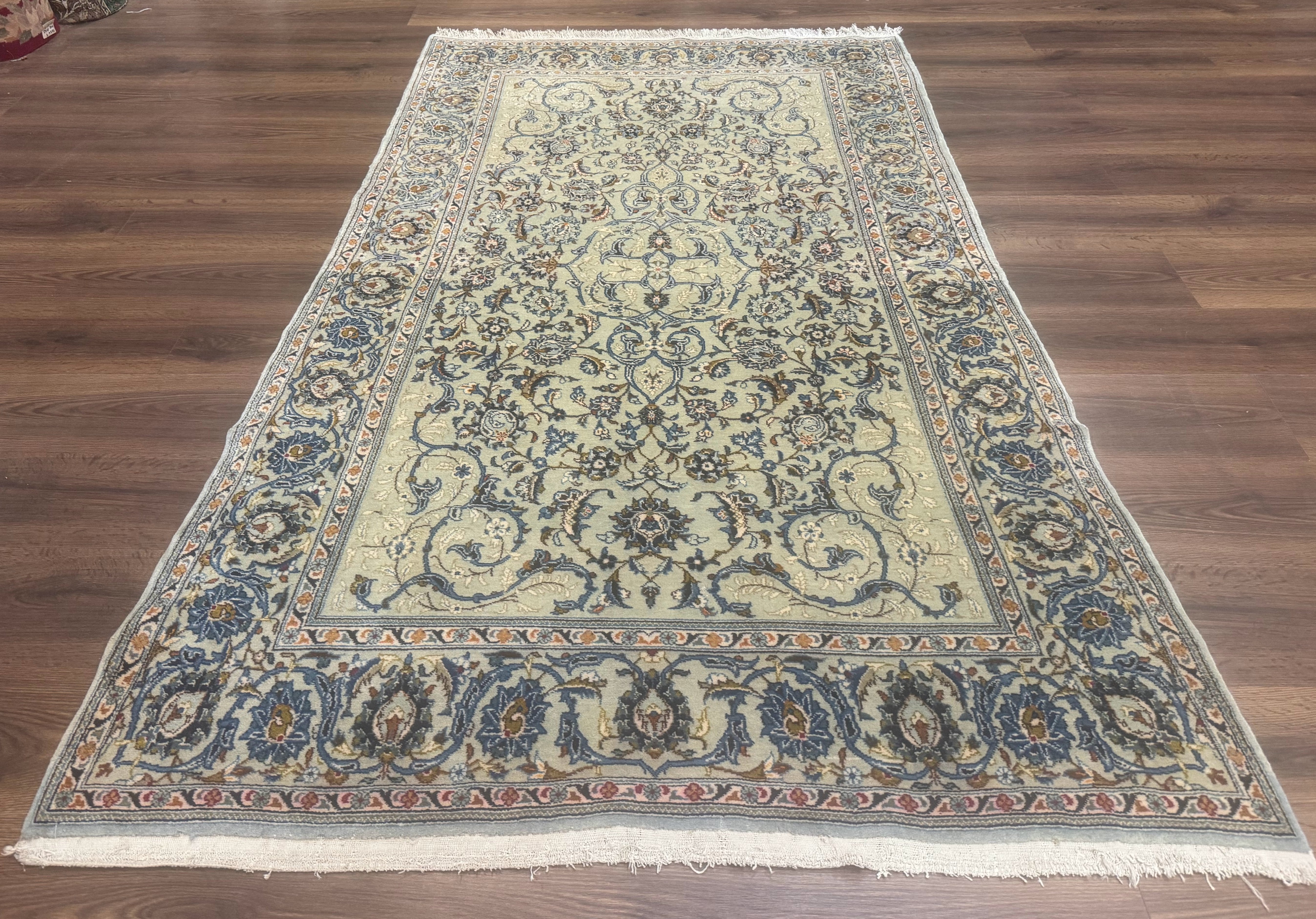 Persian Kashan Rug, Unique Colors, 225 KPSI, Light Green and Light Blue - Jewel Rugs