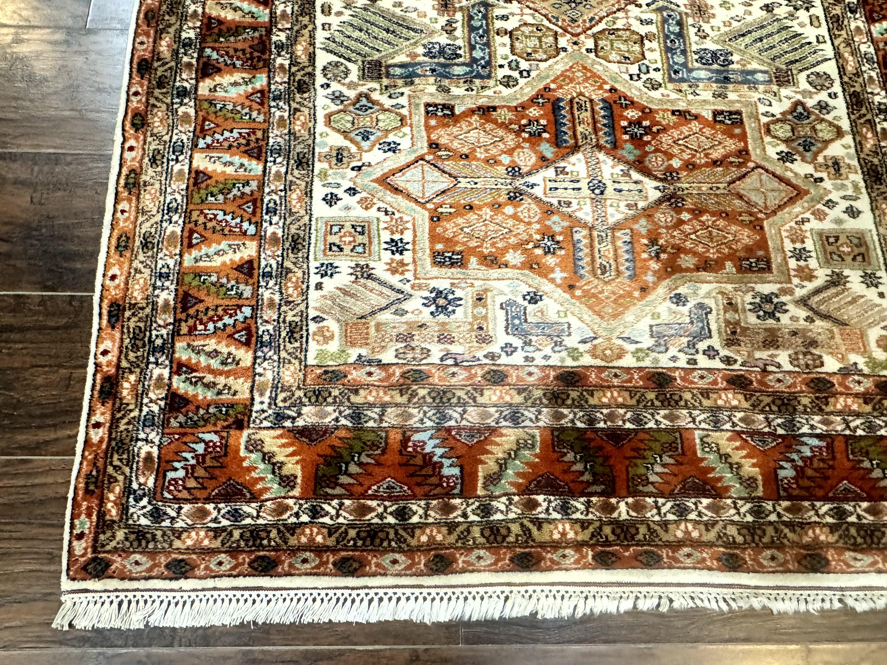 Turkish Kazak Rug 4x6, Geometric Medallions, Vintage Handmade Wool Carpet - Jewel Rugs