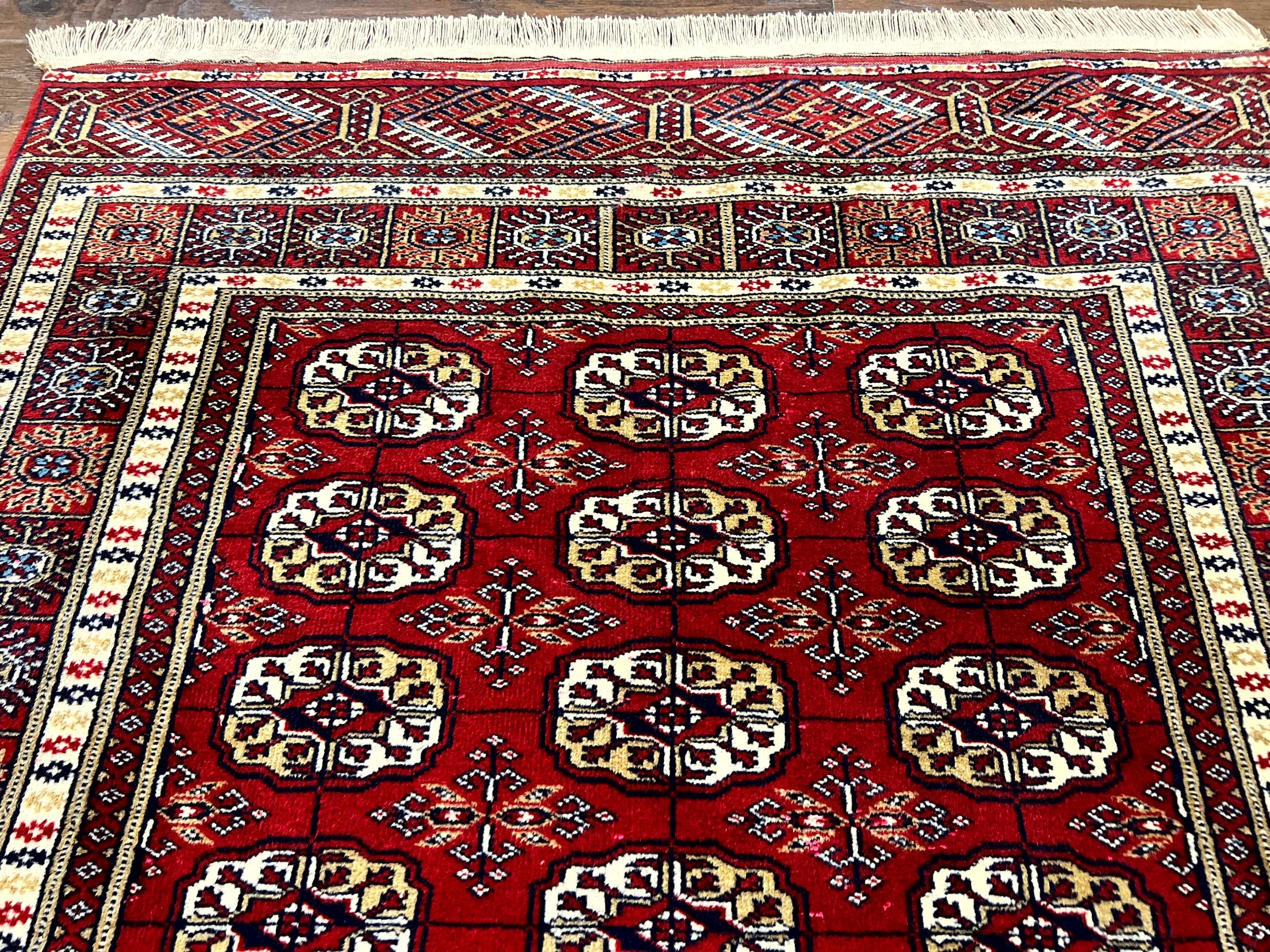 Pakistani Bokhara Rug 4x6, Red Turkoman Carpet, Finely Hand Knotted, Wool Vintage Rug - Jewel Rugs