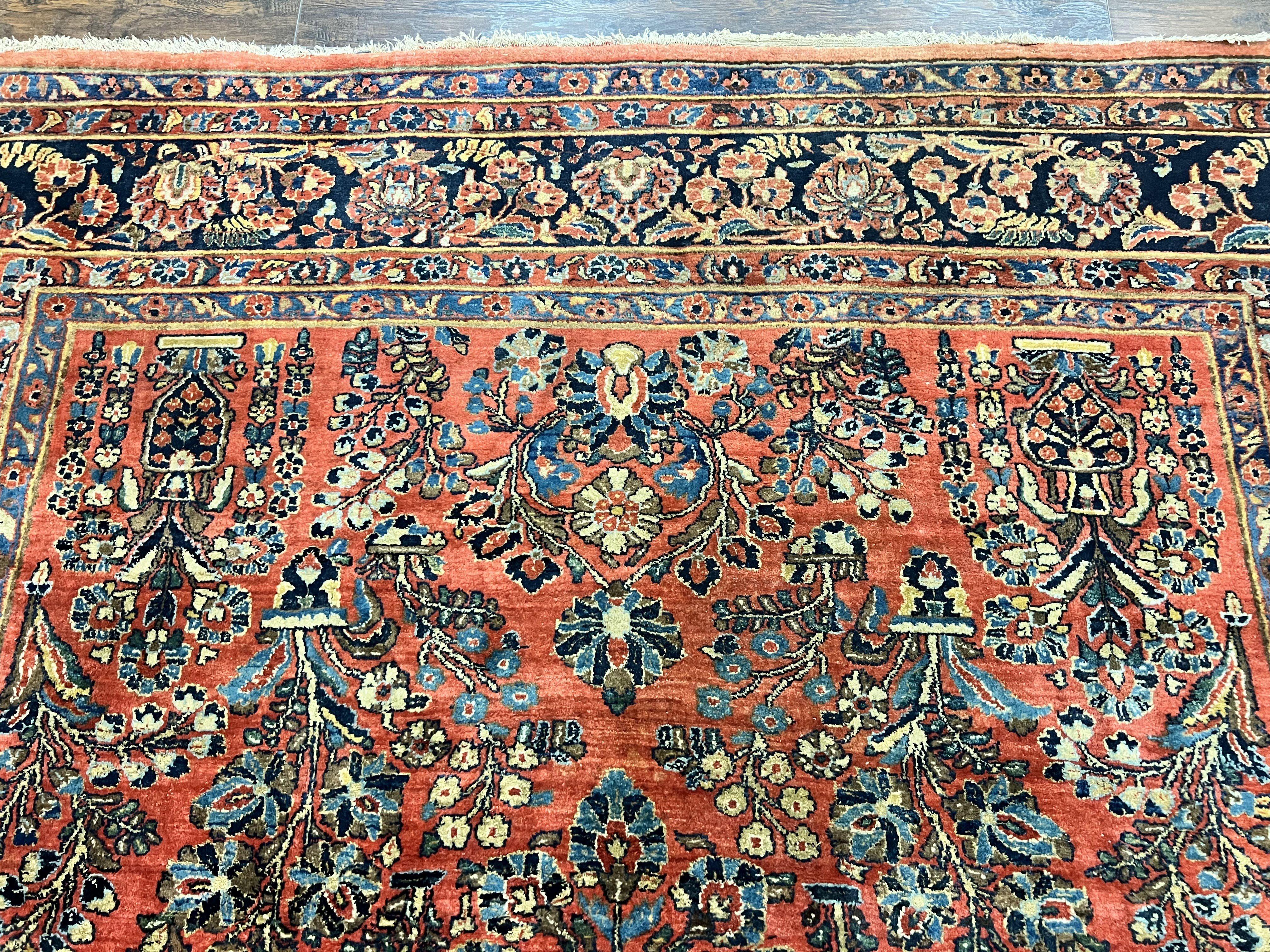 Antique Persian Sarouk Rug 9x11, Red Floral Allover, Rare 1920s Wool Carpet - Jewel Rugs