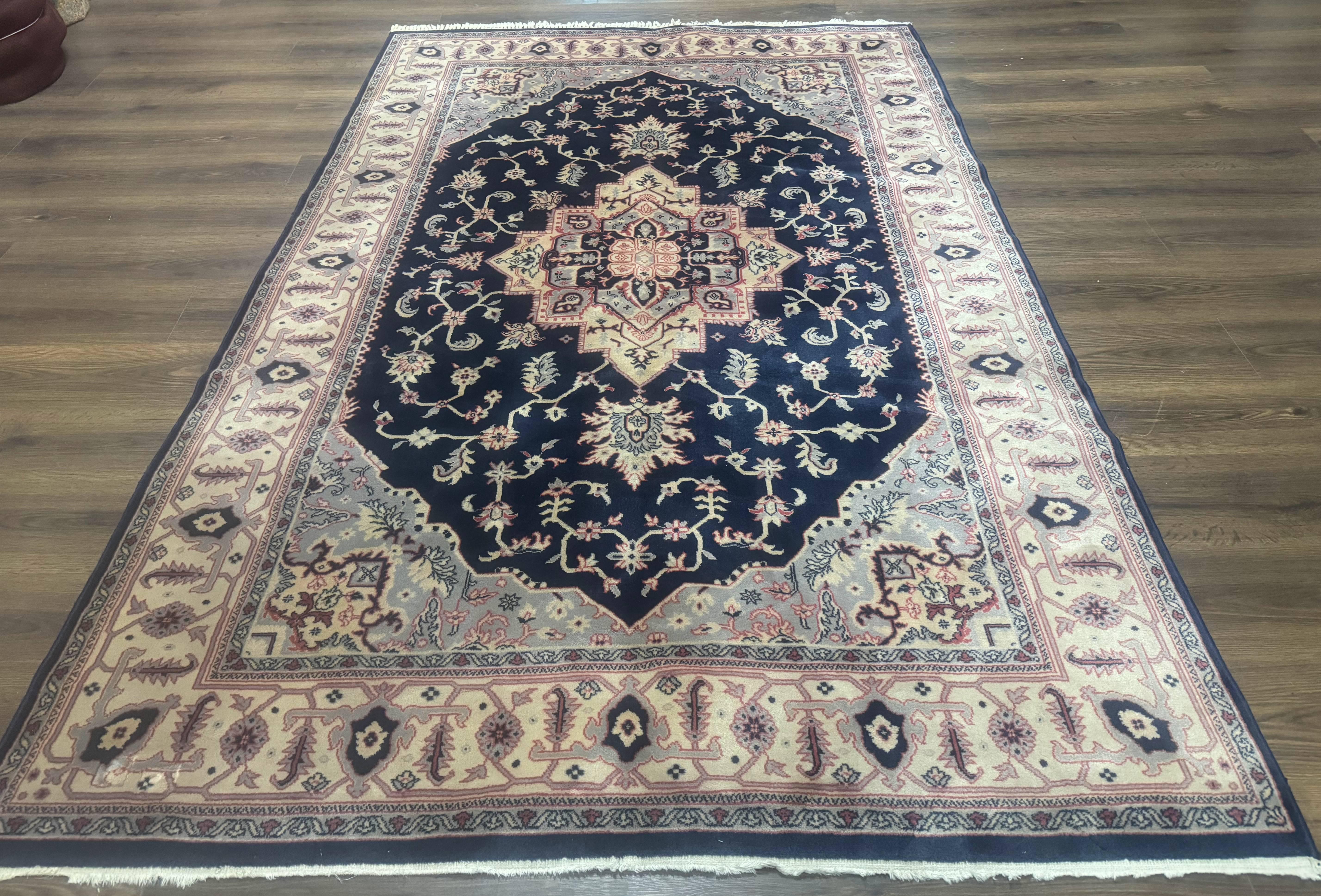 Karastan Rug Navy Serapi, Kara Shah Rug, Navy Blue, 5.6 x 8.6, Vintage Karastan Area Rug, Wool Pile Karastan Rug - Jewel Rugs