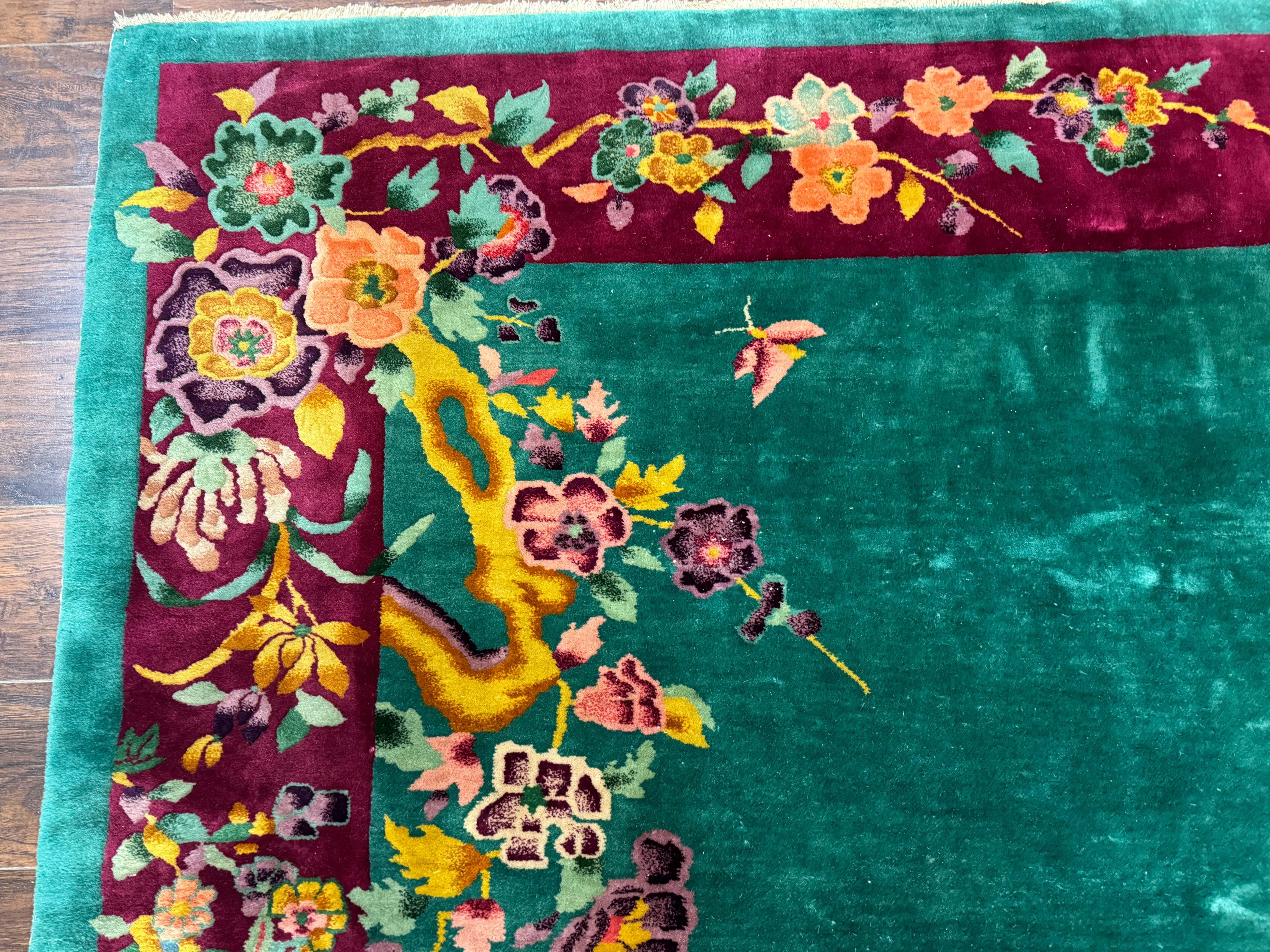 Antique Chinese Art Deco Rug 8x10 - Green Nichols Wool Rug - Jewel Rugs