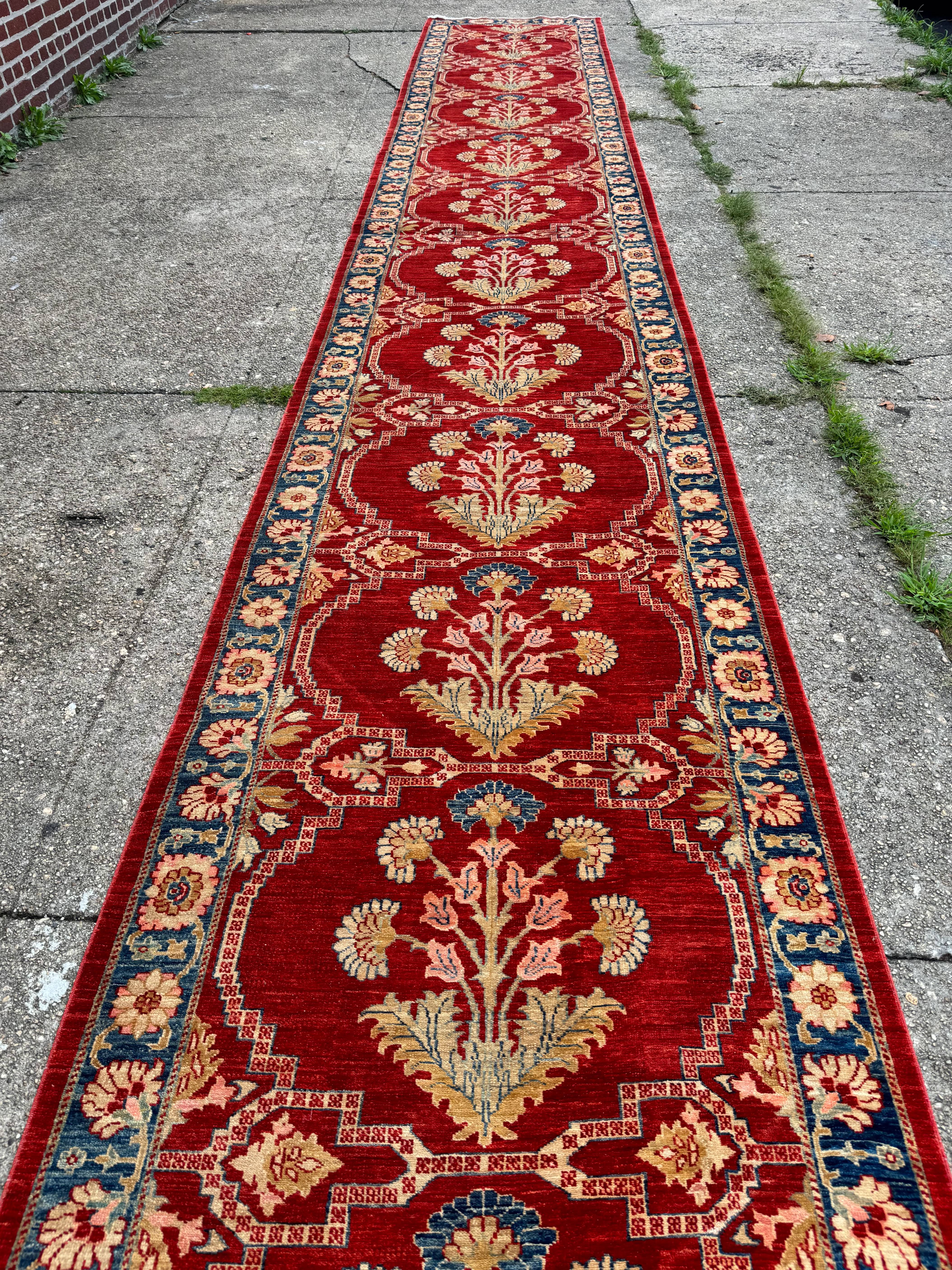 Rare Extra Long Runner Rug 3.7 x 39 ft, Handmade, Wool, Egyptian, Red, Floral, Custom Size - Jewel Rugs