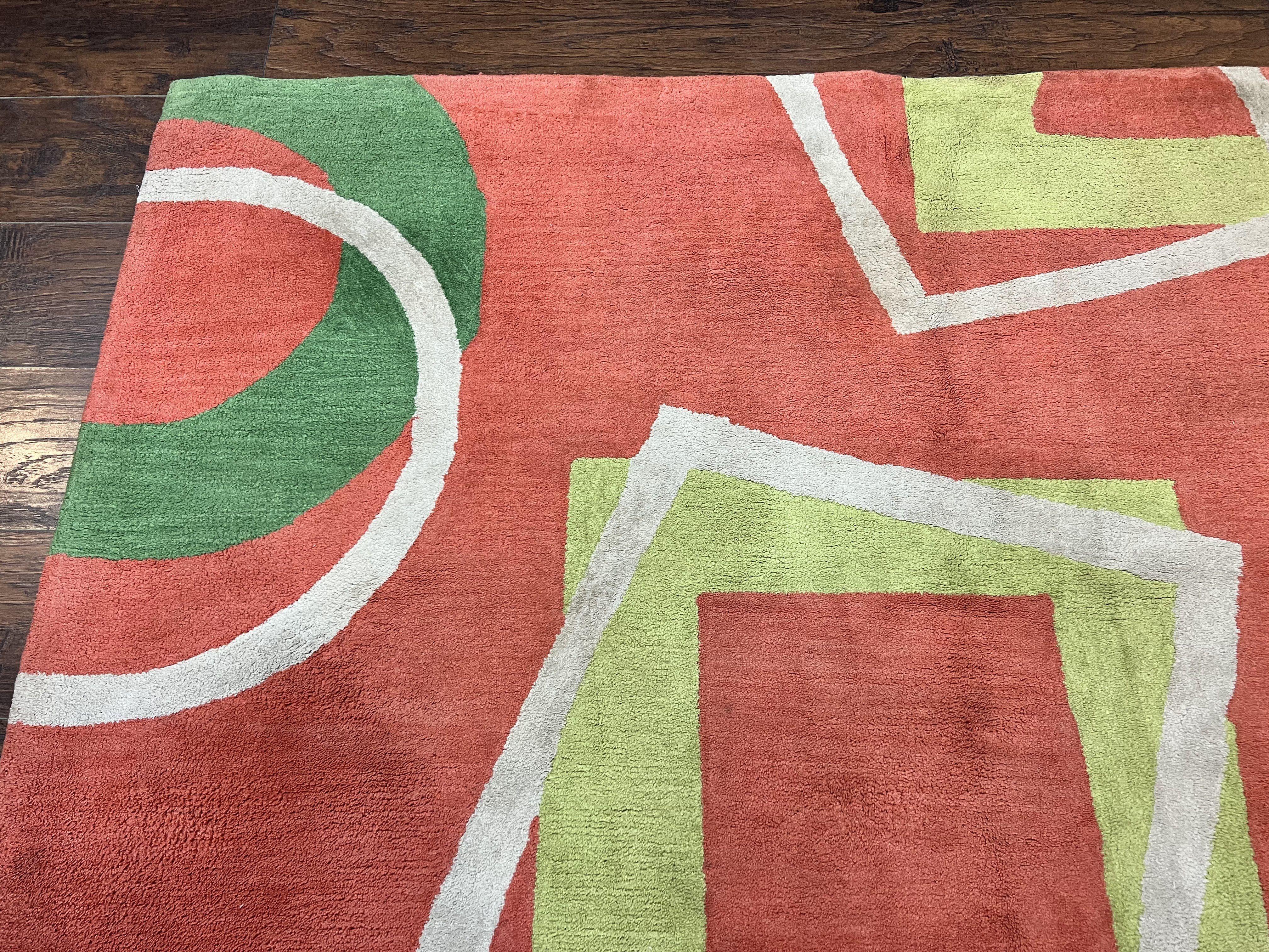 Abstract Rug 6x9, Modern Contemporary Rug, Red-Orange Green - Jewel Rugs