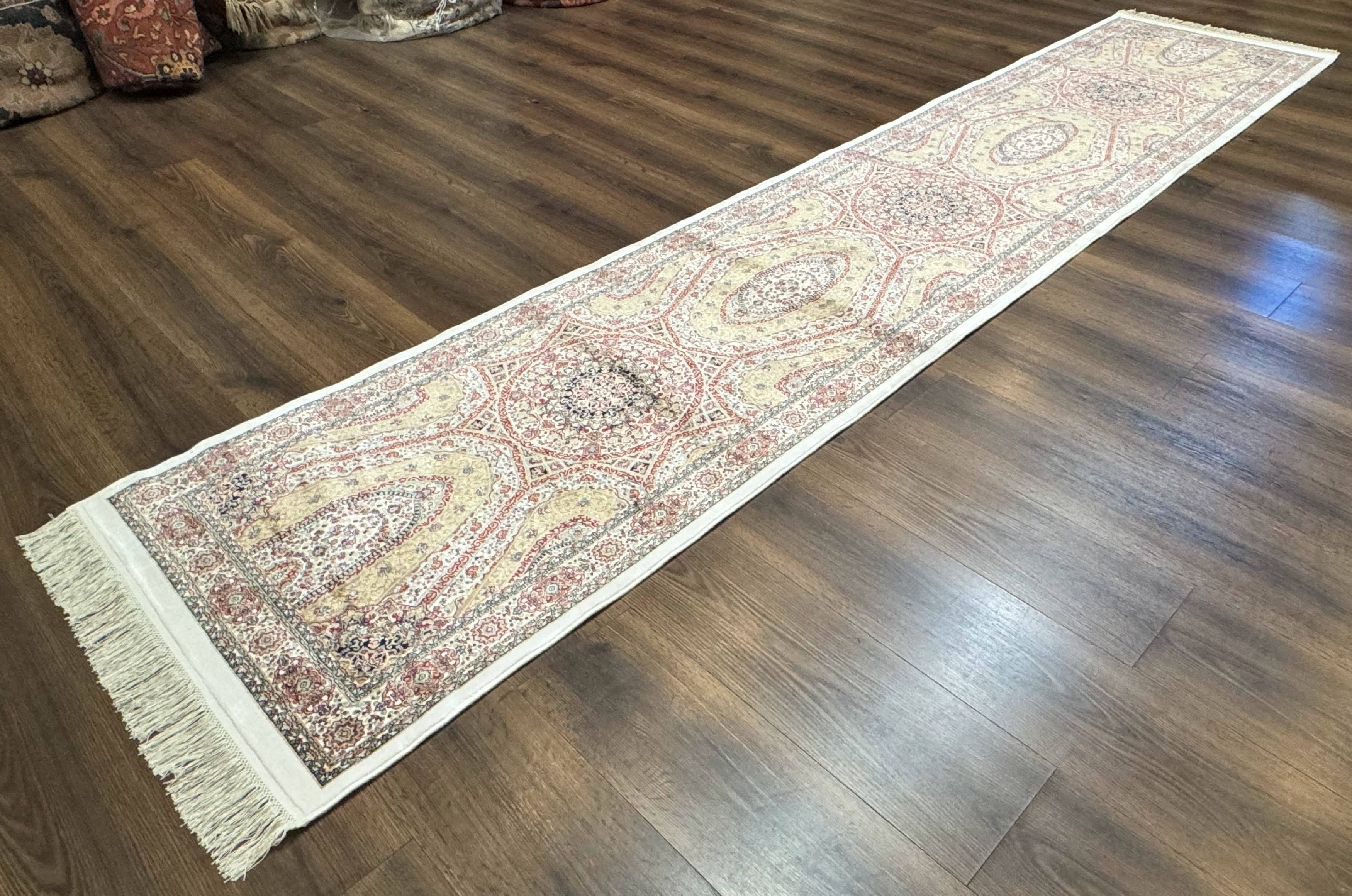 Turkish Silk Runner Rug 2.6 x 12, Hereke Mamluk Runner, Bamboo Silk, New - Jewel Rugs