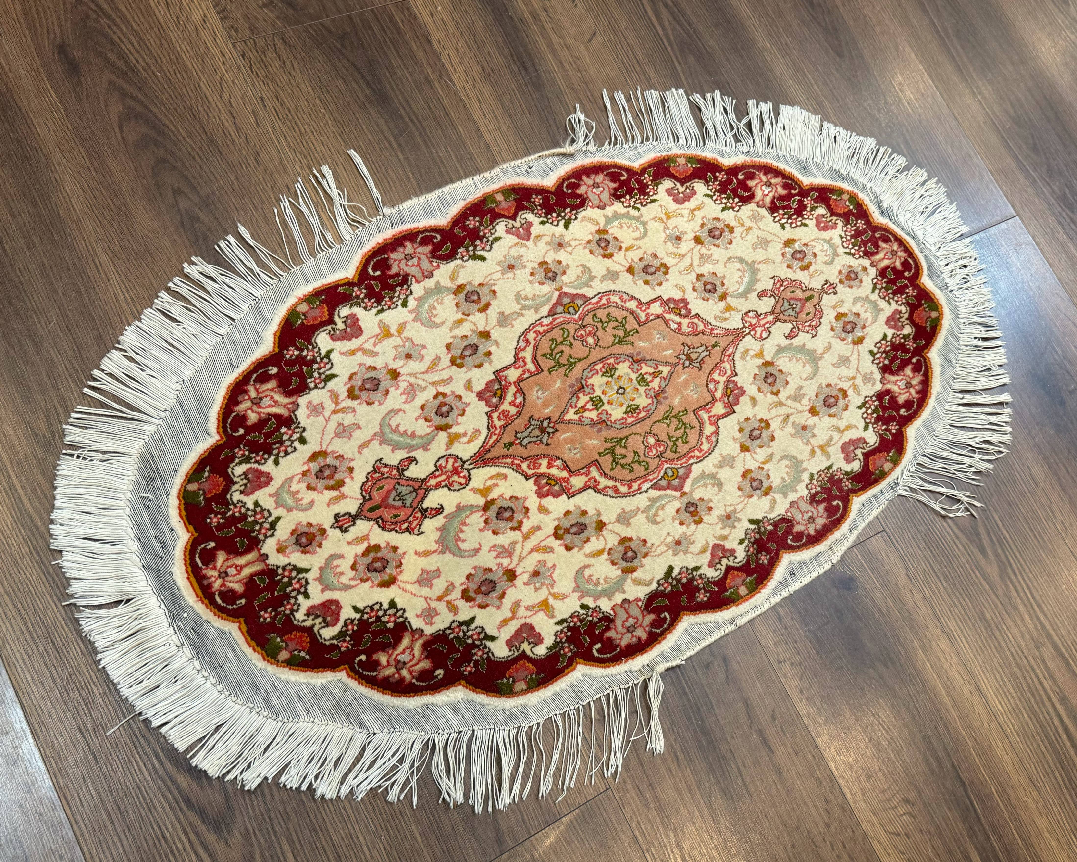 Small Oval Persian Tabriz Rug 2x4, Kork Wool and Silk Highlights, Fine 260 KPSI - Jewel Rugs