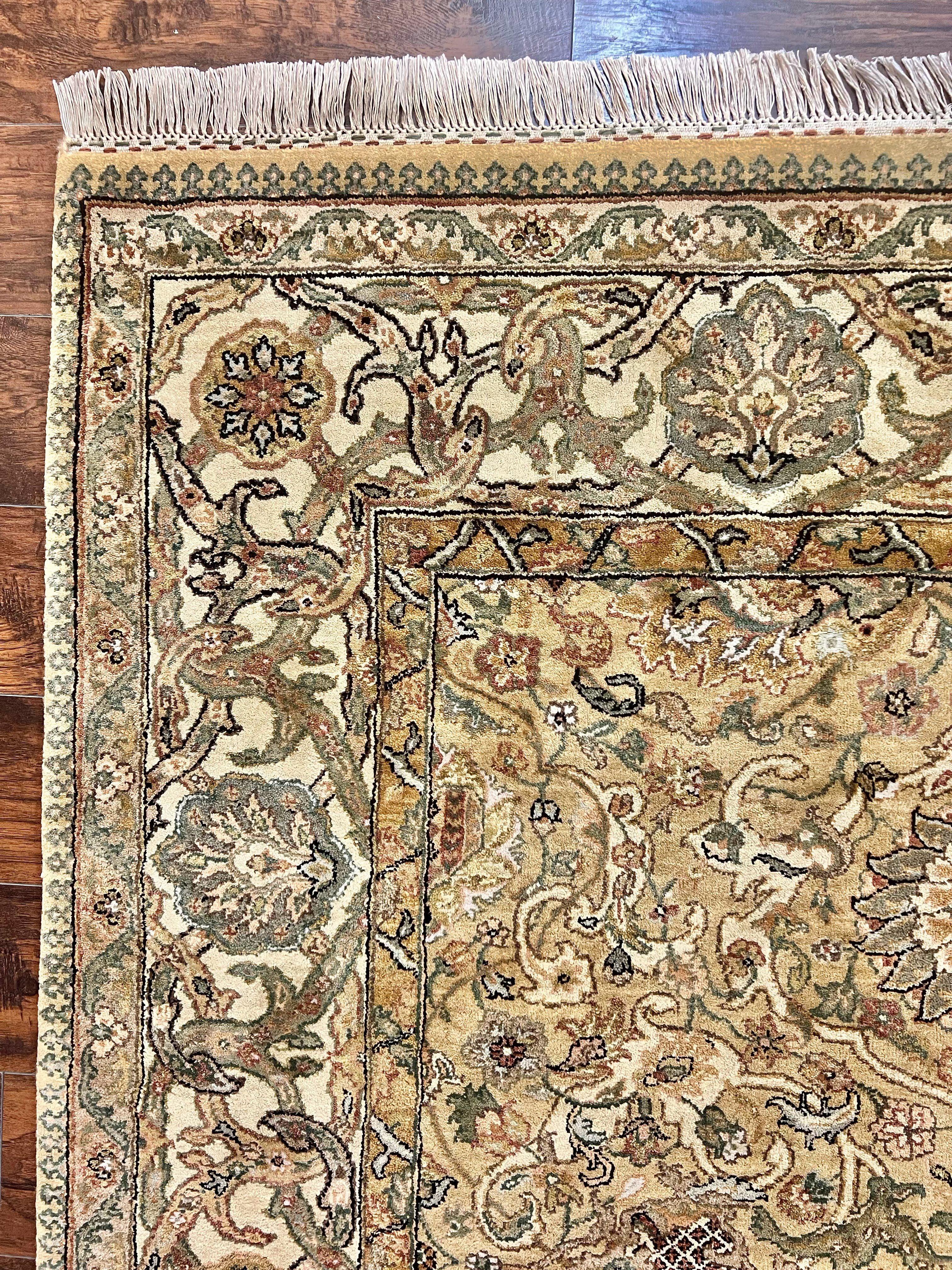 Indo Mahal Rug 8x10, Indian Jaipur Rug 8 x 10 ft, Wool Indo Persian Carpet, Handmade Traditional Floral Area Rug, Olive Green, Vintage Rug - Jewel Rugs