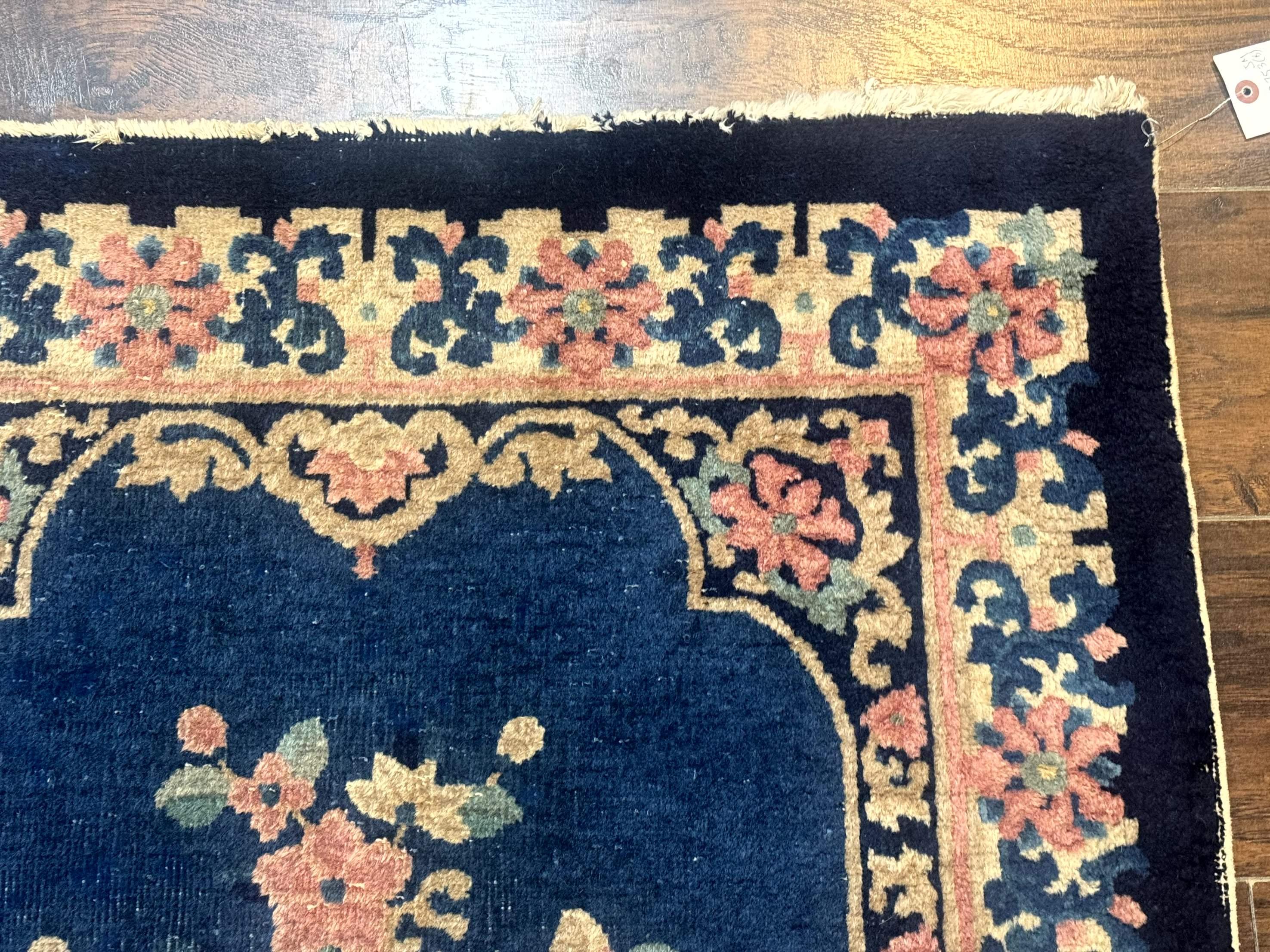 Blue and Beige Chinese Wool Rug 3x6, Chinese Fete Rug, Peking Rug, Antique Chinese Carpet - Jewel Rugs