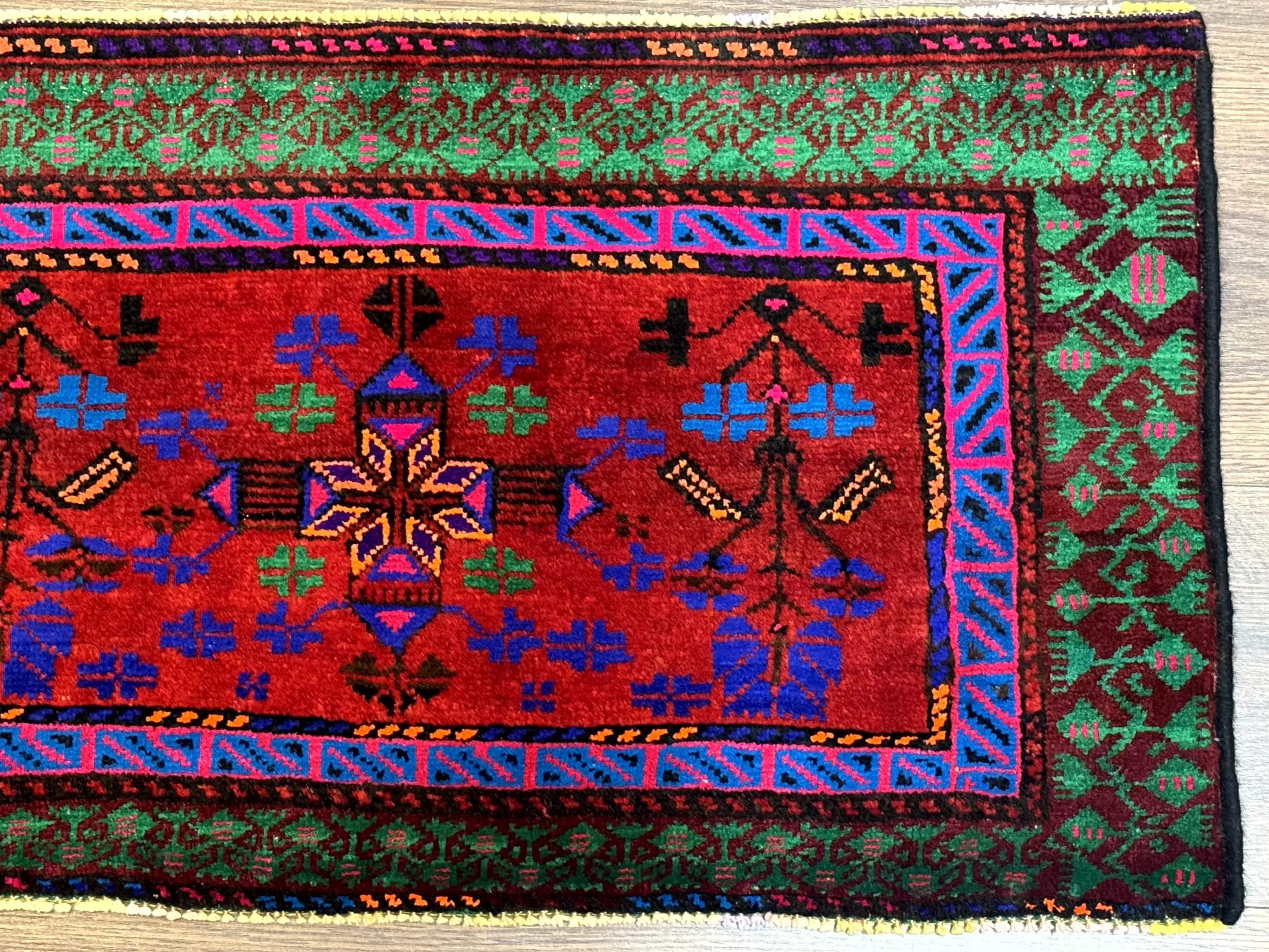 Small Persian Baluch Rug, Red Green Blue, Tribal Rug - Jewel Rugs