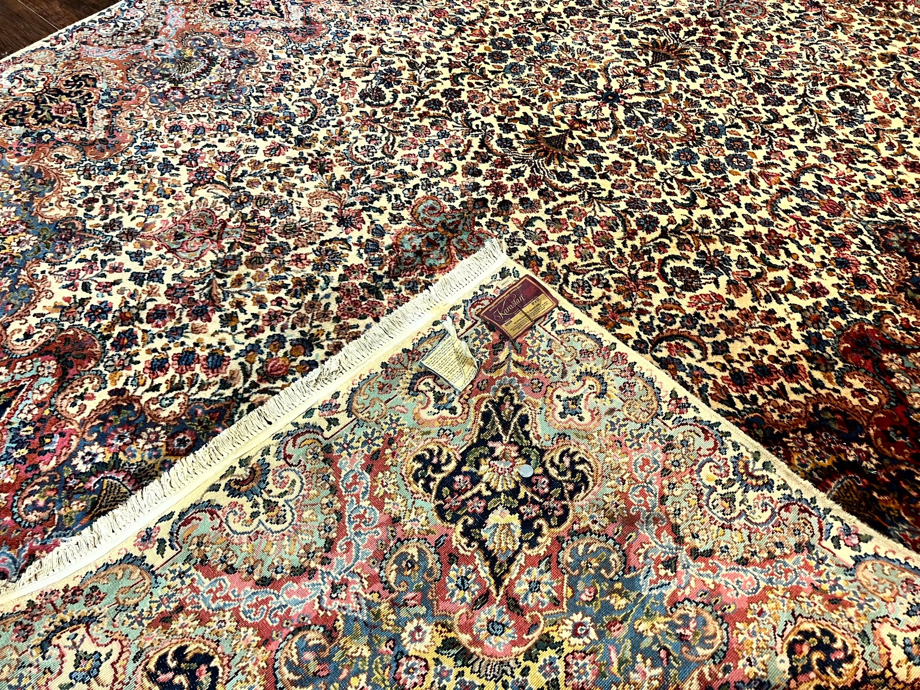 Karastan Ivory Kirman Rug 8.8 x 12, Karastan Floral Kirman #759, Wool Karastan Carpet, Vintage Karastan Rug, Original Karastan Rug Rare - Jewel Rugs