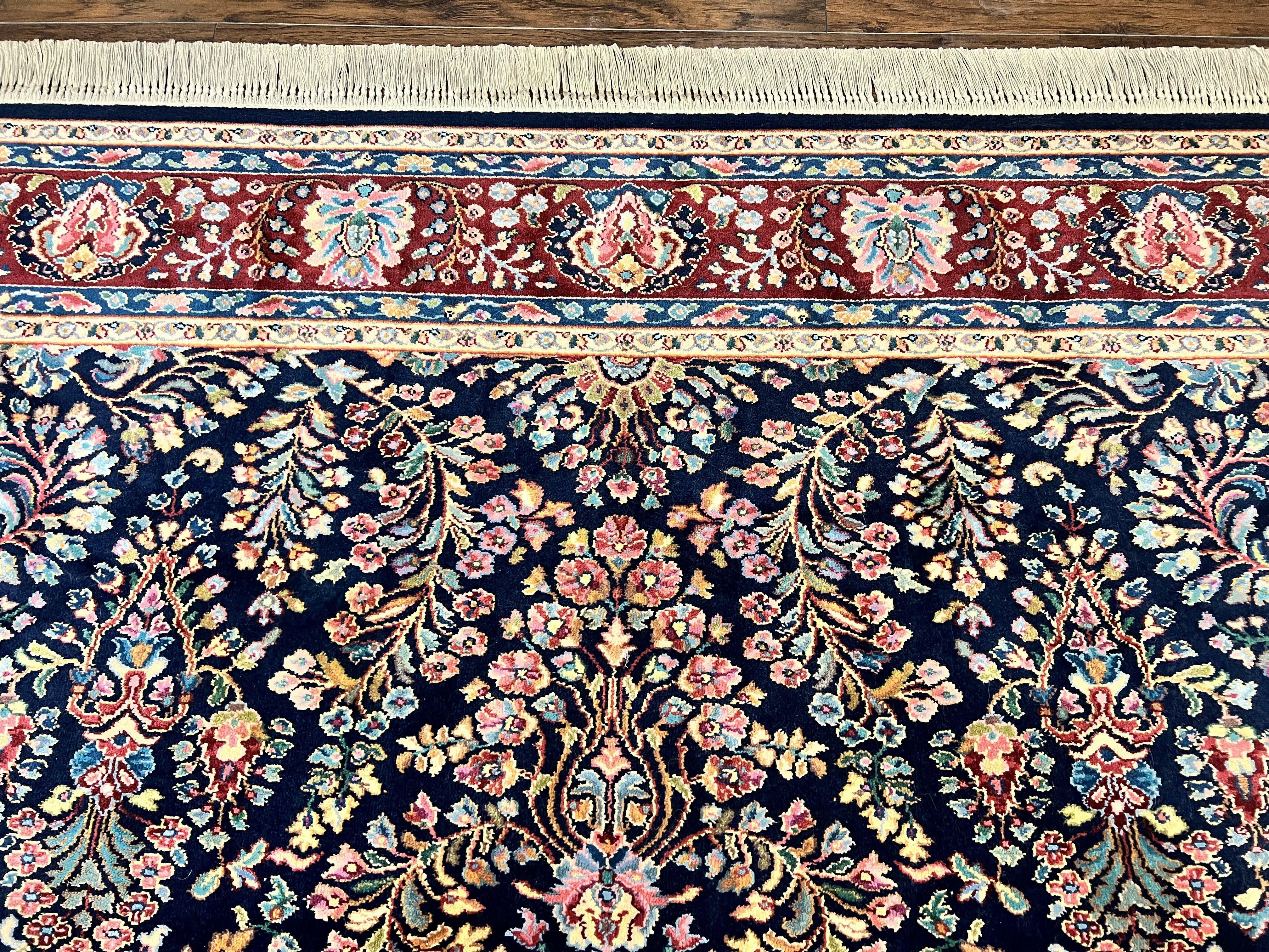 Karastan Rug Navy Sarouk #791, Wool Karastan Area Rug 8.8 x 12, Navy Blue and Red, Vintage Discontinued 700 Series Room Sized Karastan Rug - Jewel Rugs