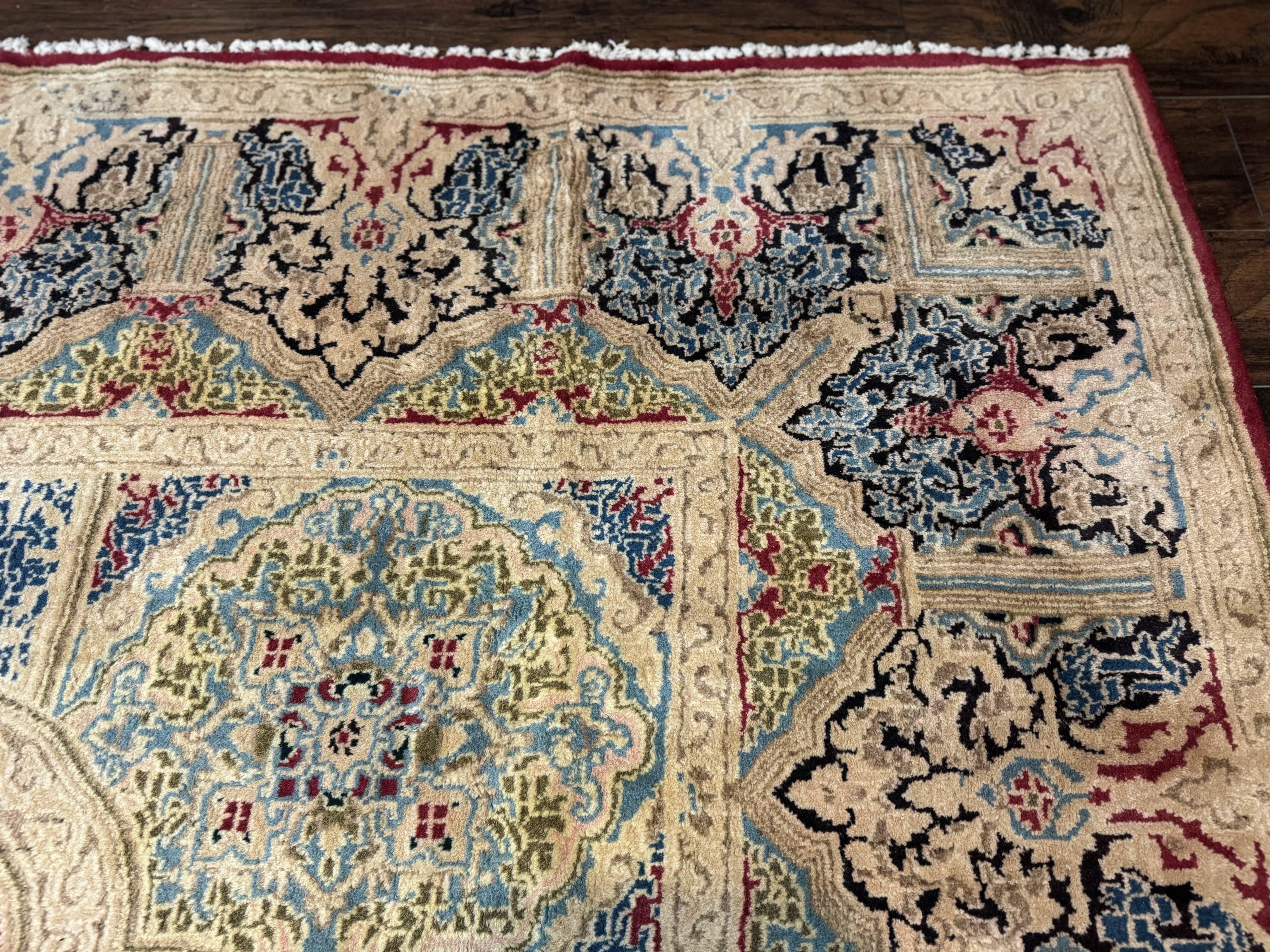 Large Persian Kerman Rug 10x13, Semi Open Field, Red Blue Tan, Handmade Persian Carpet, Antique - Jewel Rugs